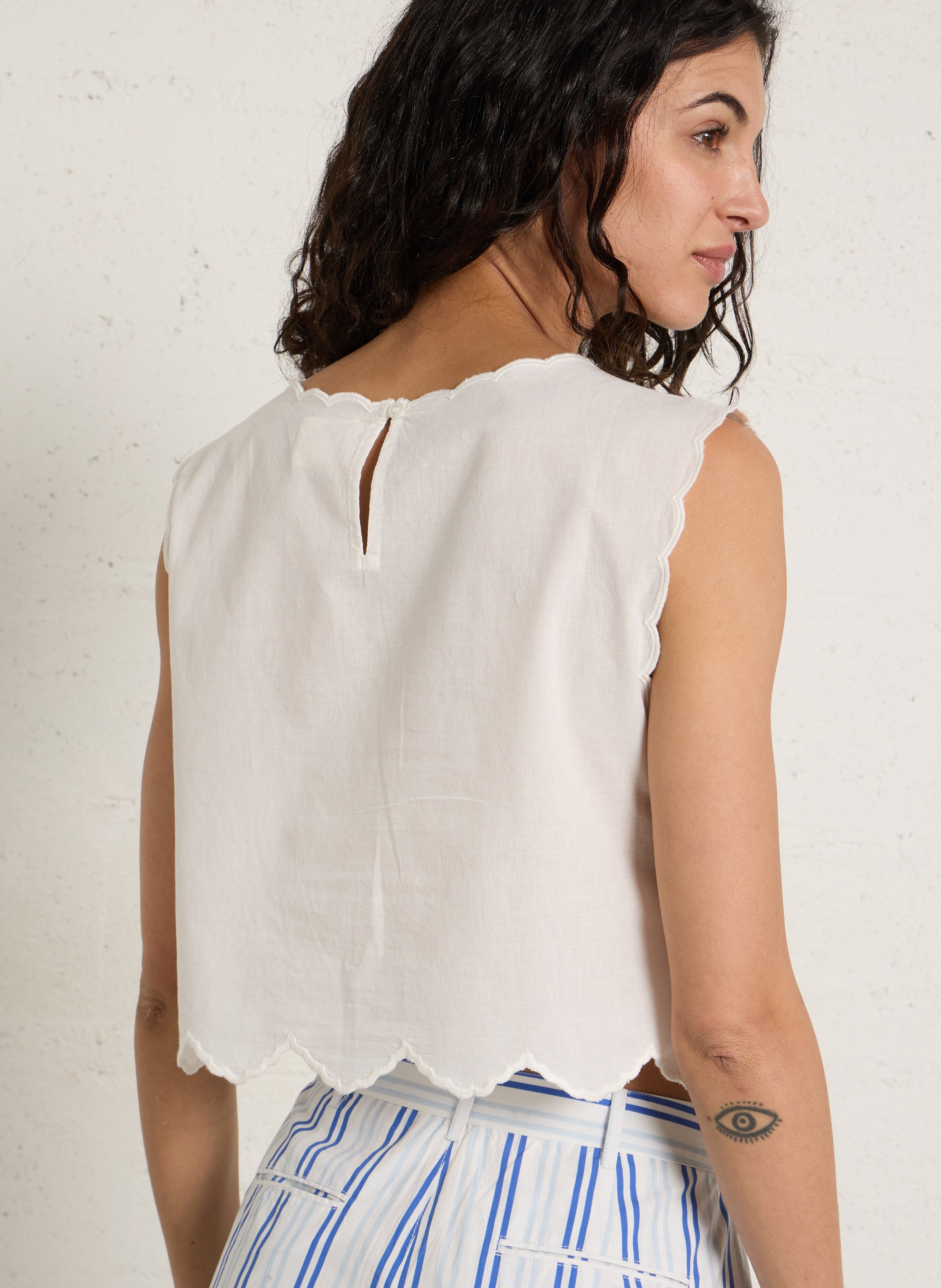 Ruimvallende, katoenen top met ronde hals PETITE MENDIGOTE Beige