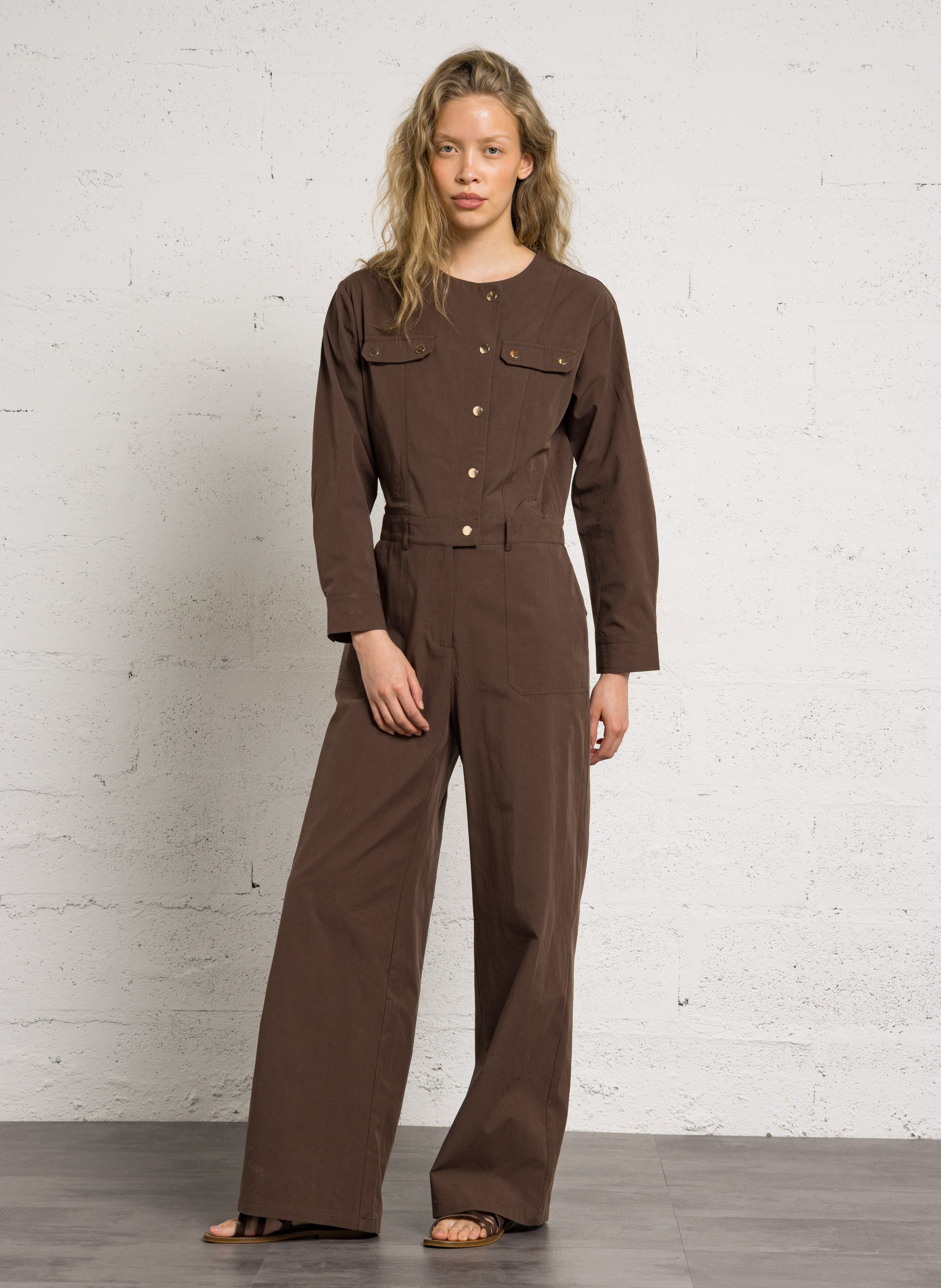 Combinaison large en coton mélangé Marron