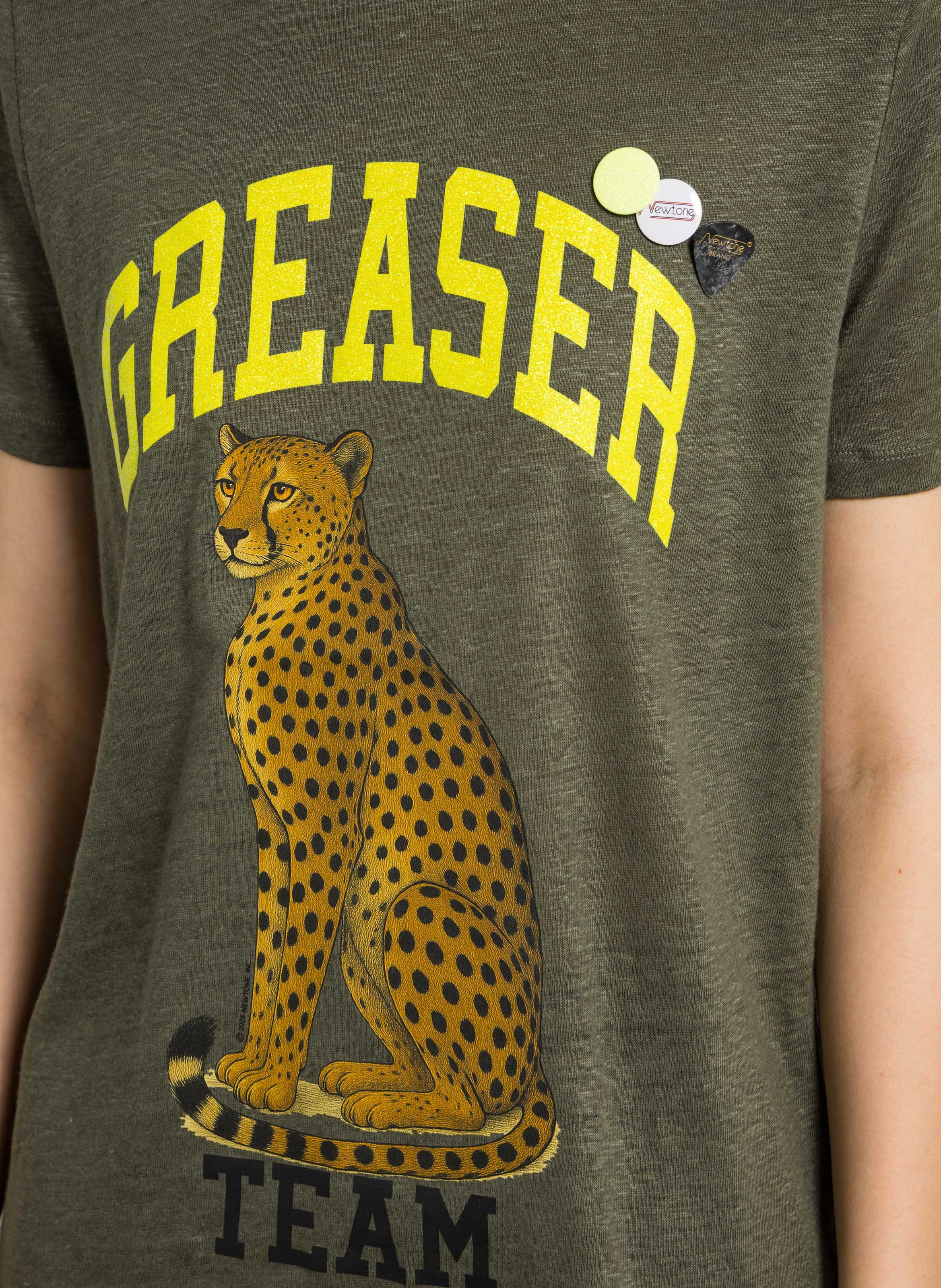 Tee-shirt droit col rond sérigraphié en lin NEWTONE Kaki