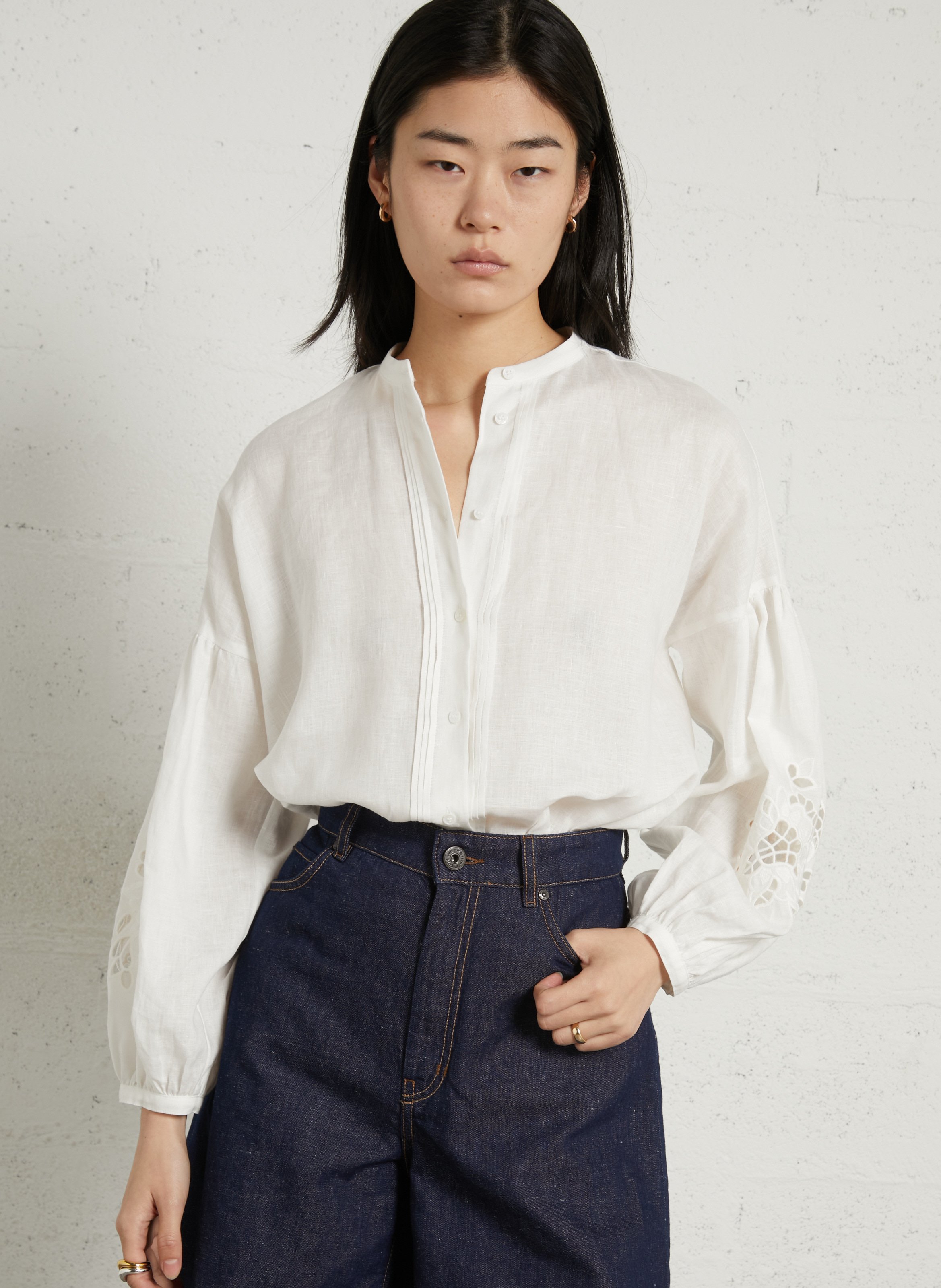 Oversized linnen blouse met ronde hals MAX MARA WEEK END Wit