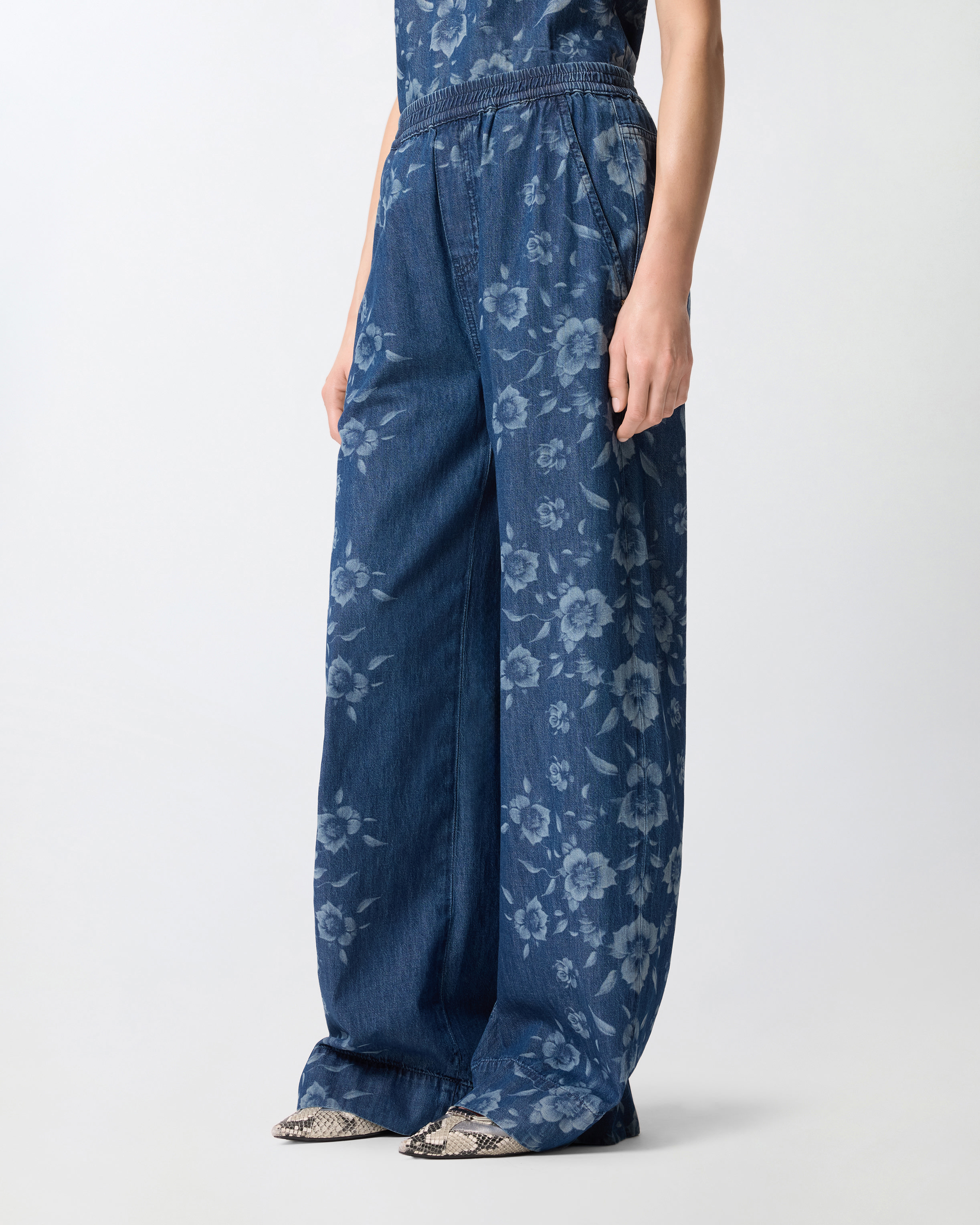 Pantalon en denim floral PINKO Bleu