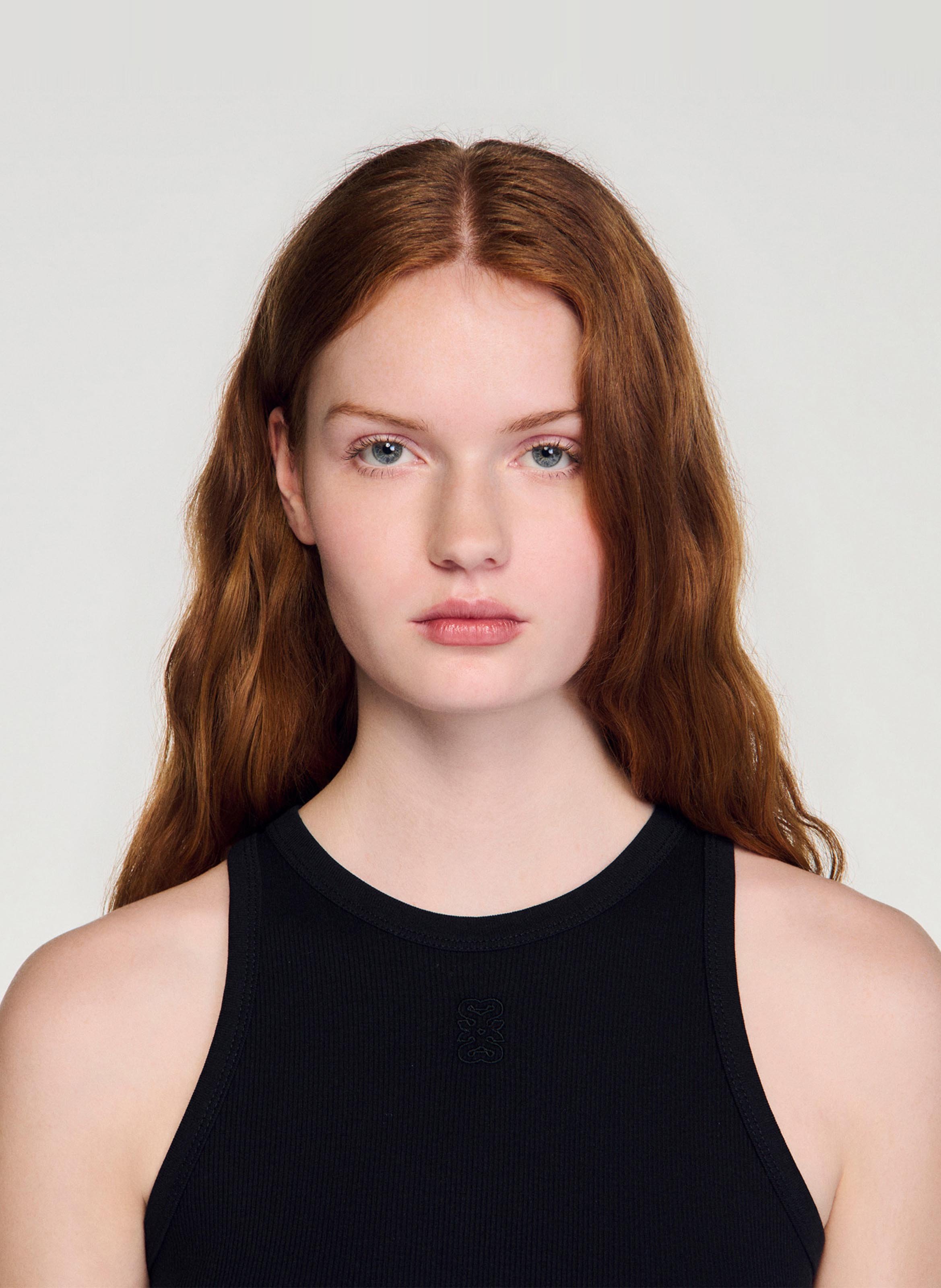 Rechte, katoenen singlet met ronde hals SANDRO Zwart