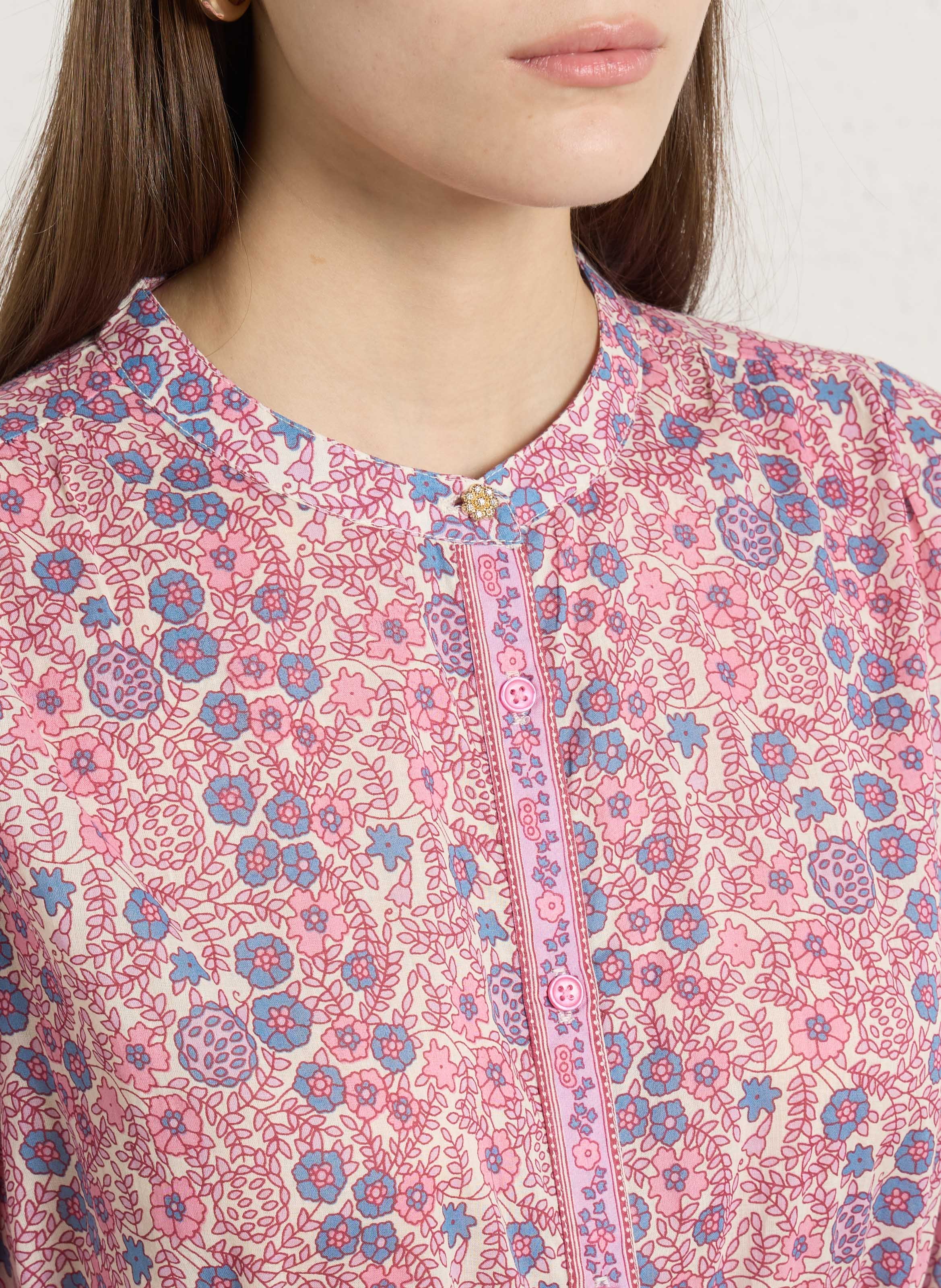 Lange, katoenen jurk met ronde hals PETITE MENDIGOTE Beige