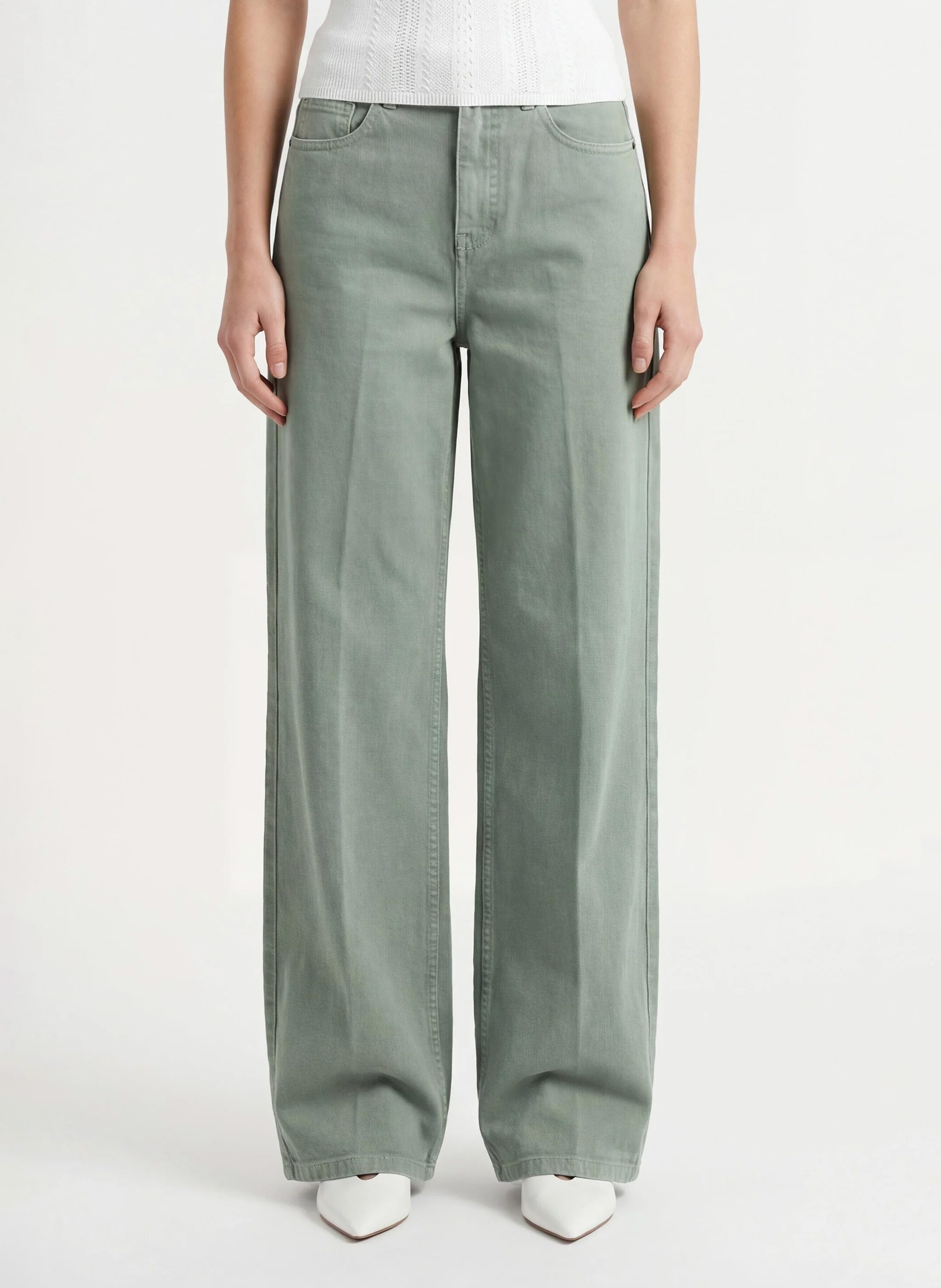 Jean large taille haute en coton mélangé KOOKAI Kaki