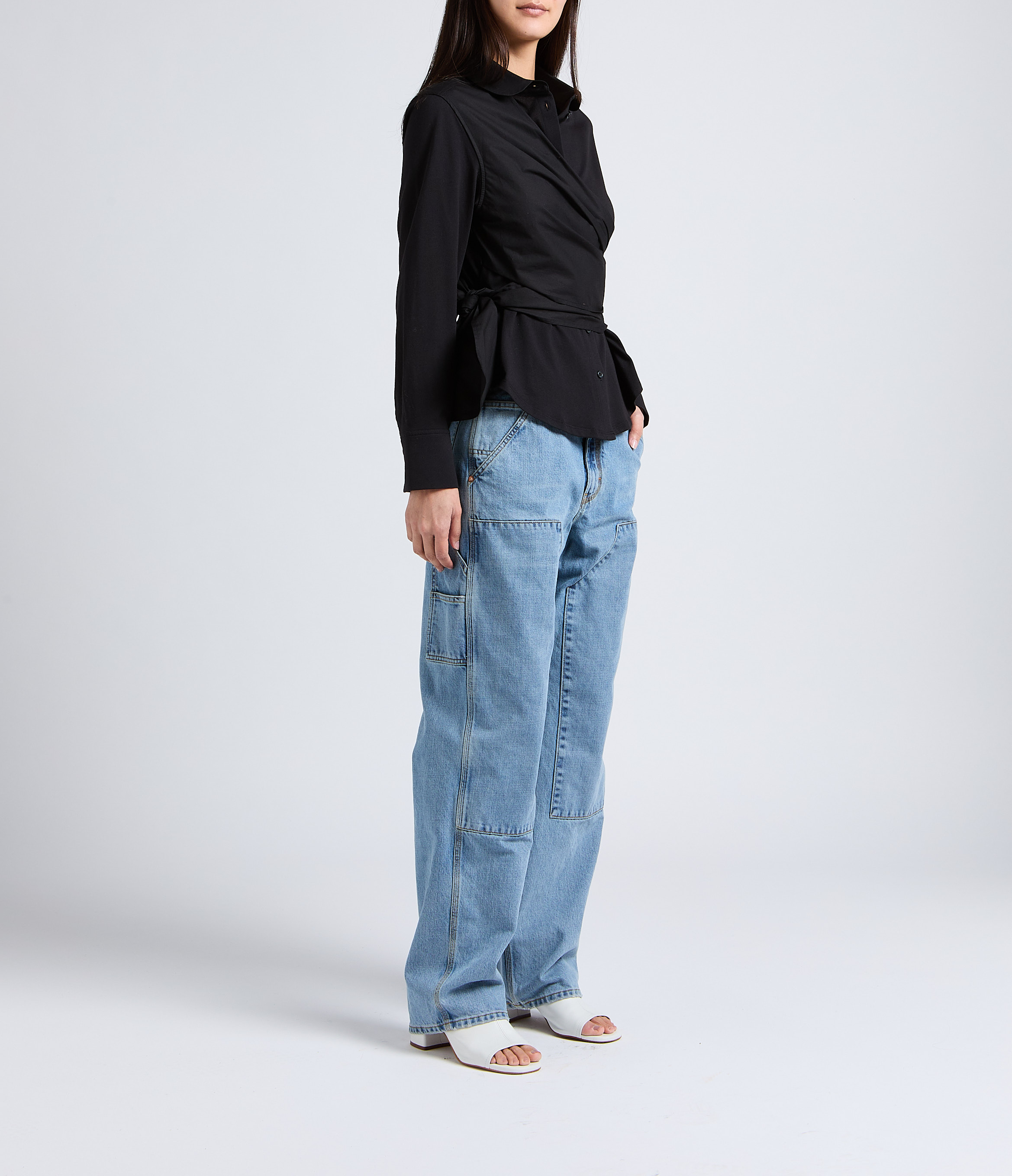 Overhemd met Peter Pan-kraagje en ceintuur MES DEMOISELLES Zwart