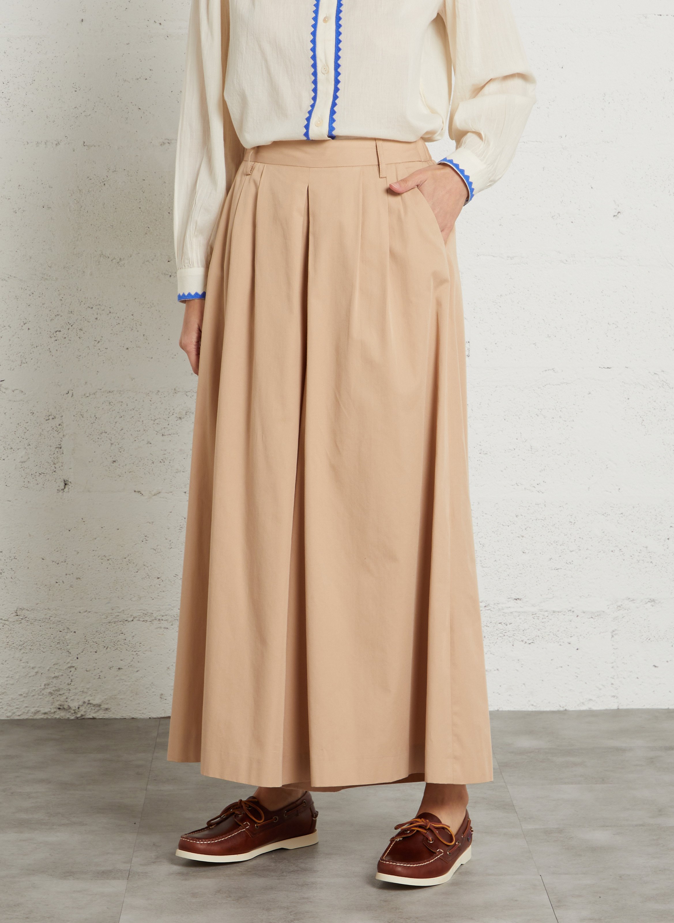 Wijde effen katoenen broek MAISON 123 Beige