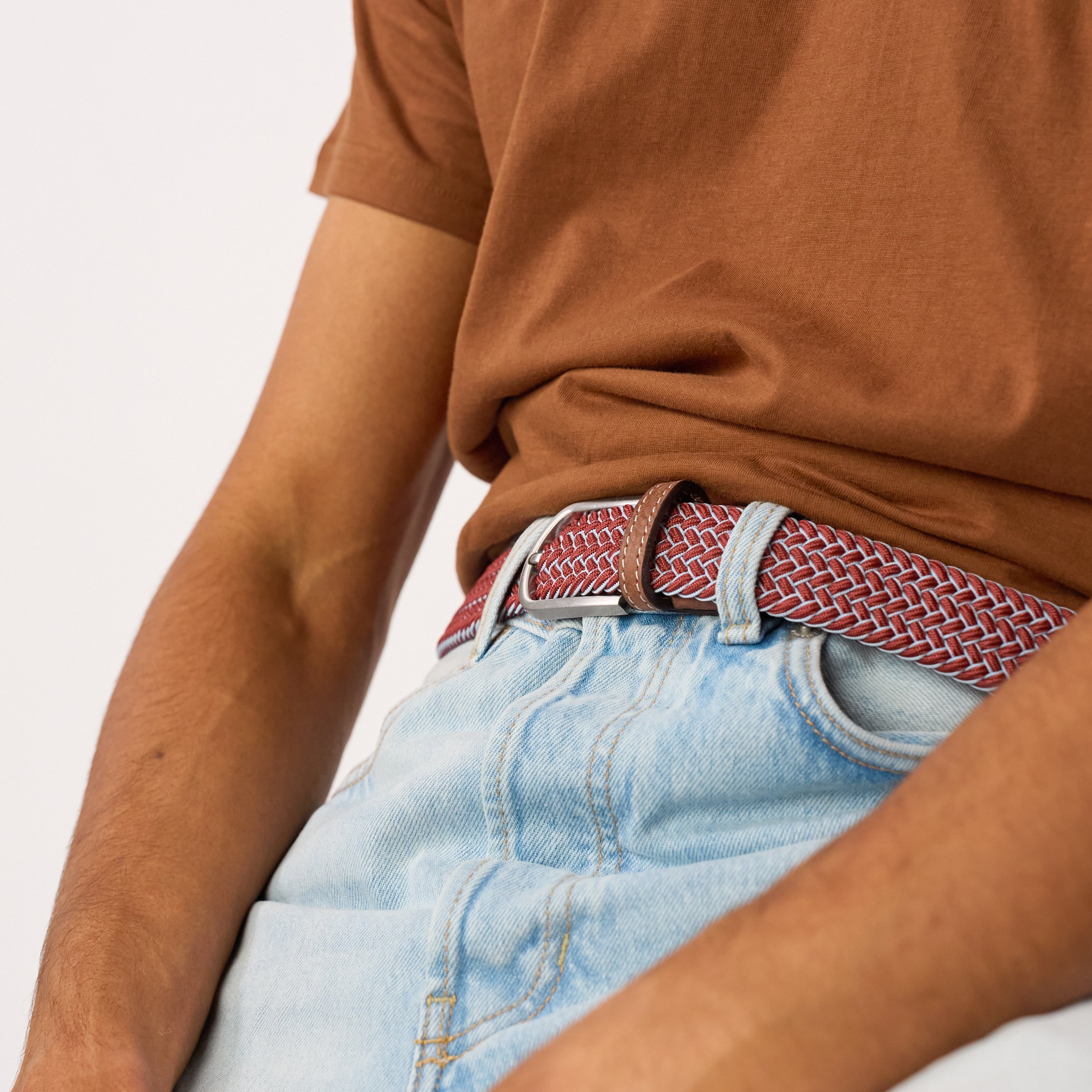 Multicolored braided elastic belt BILLYBELT Red