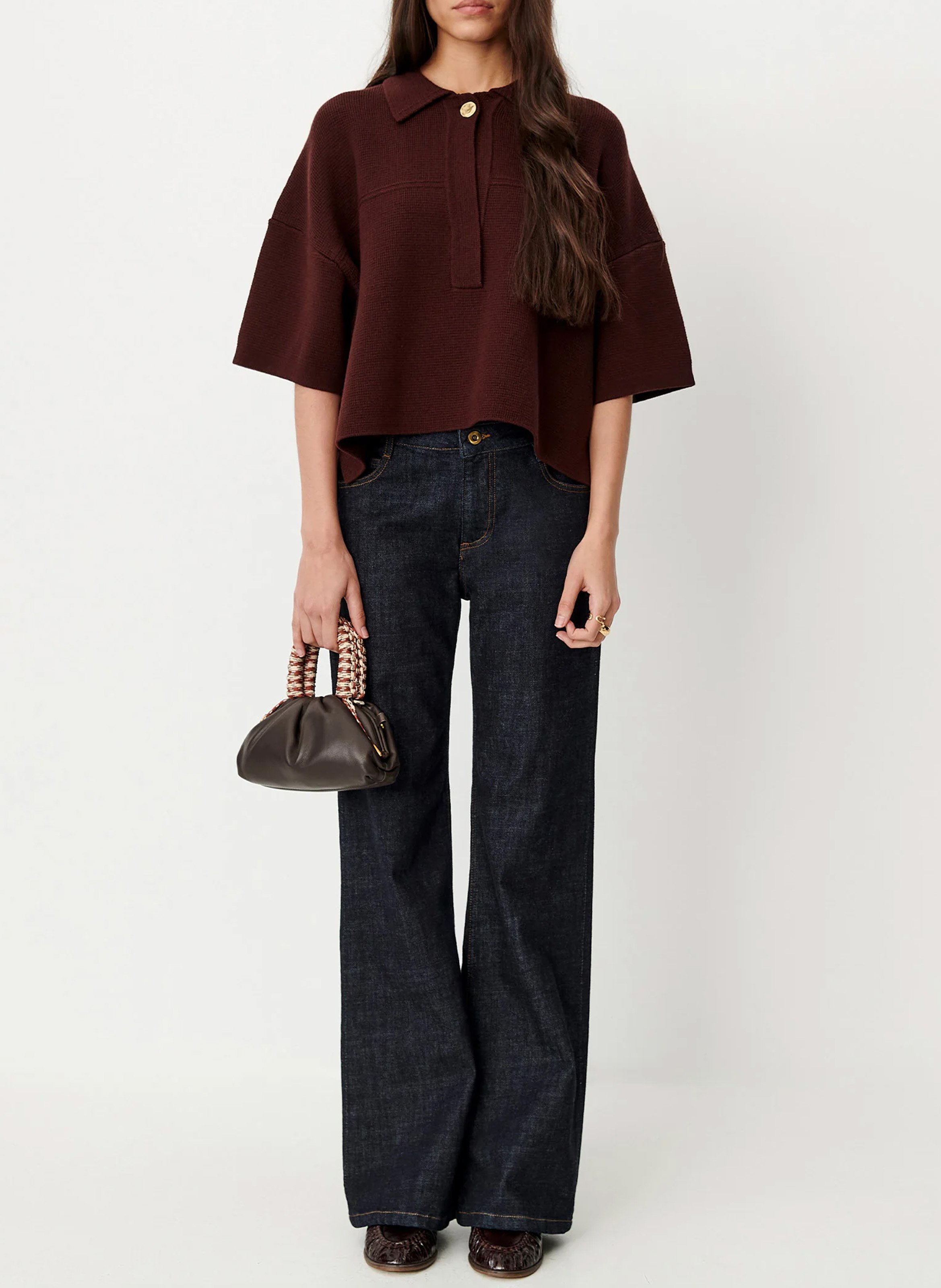 Pull polo oversize en maille SESSUN Marron