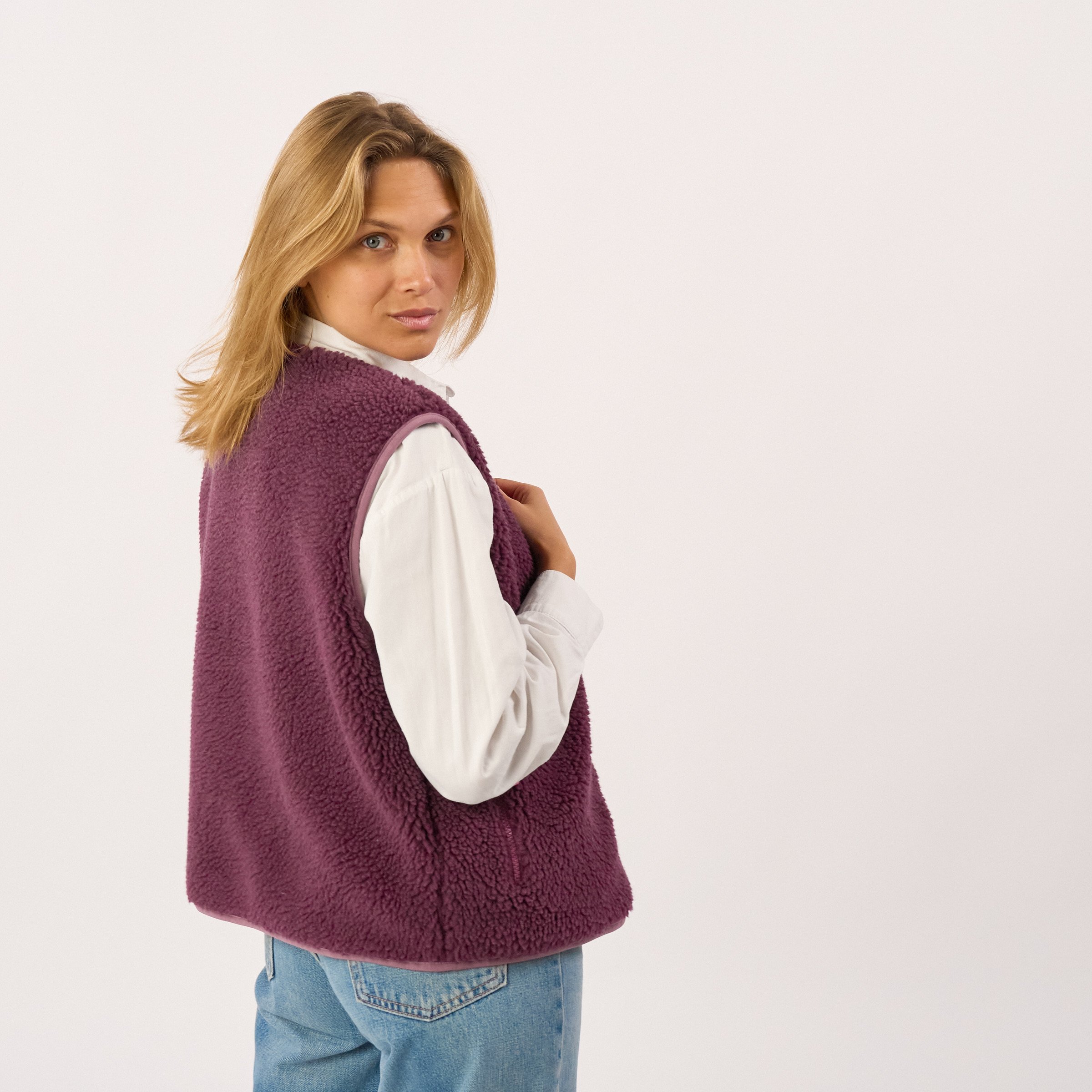 Sleeveless Sherpa Zip-Up Vest BILLYBELT Purple