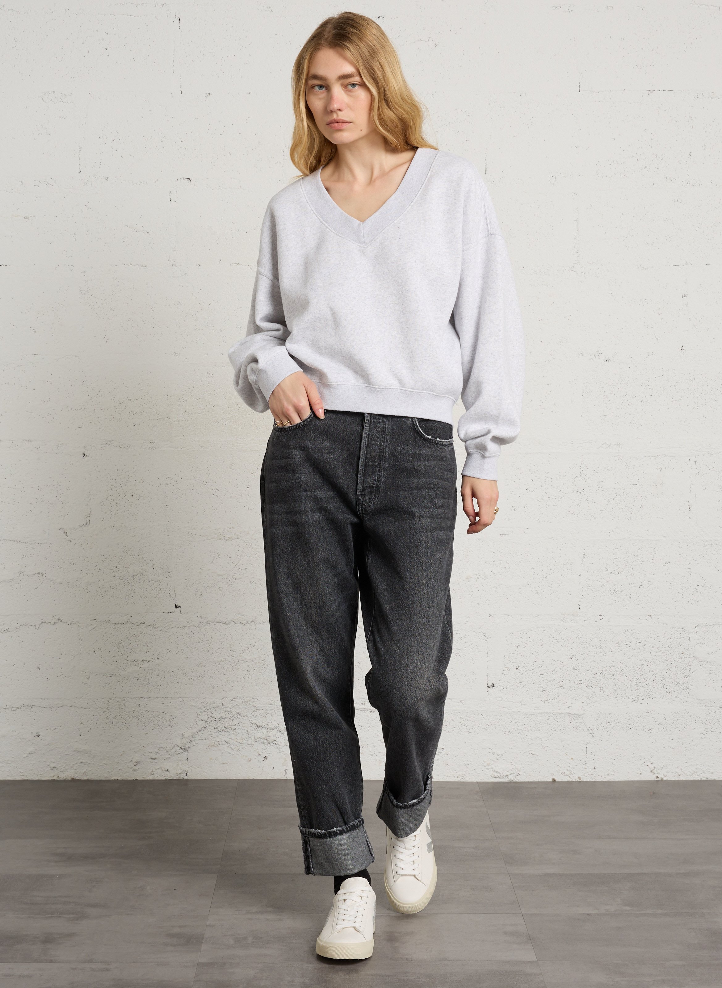 Wijde sweater met V-hals AMERICAN VINTAGE Grijs