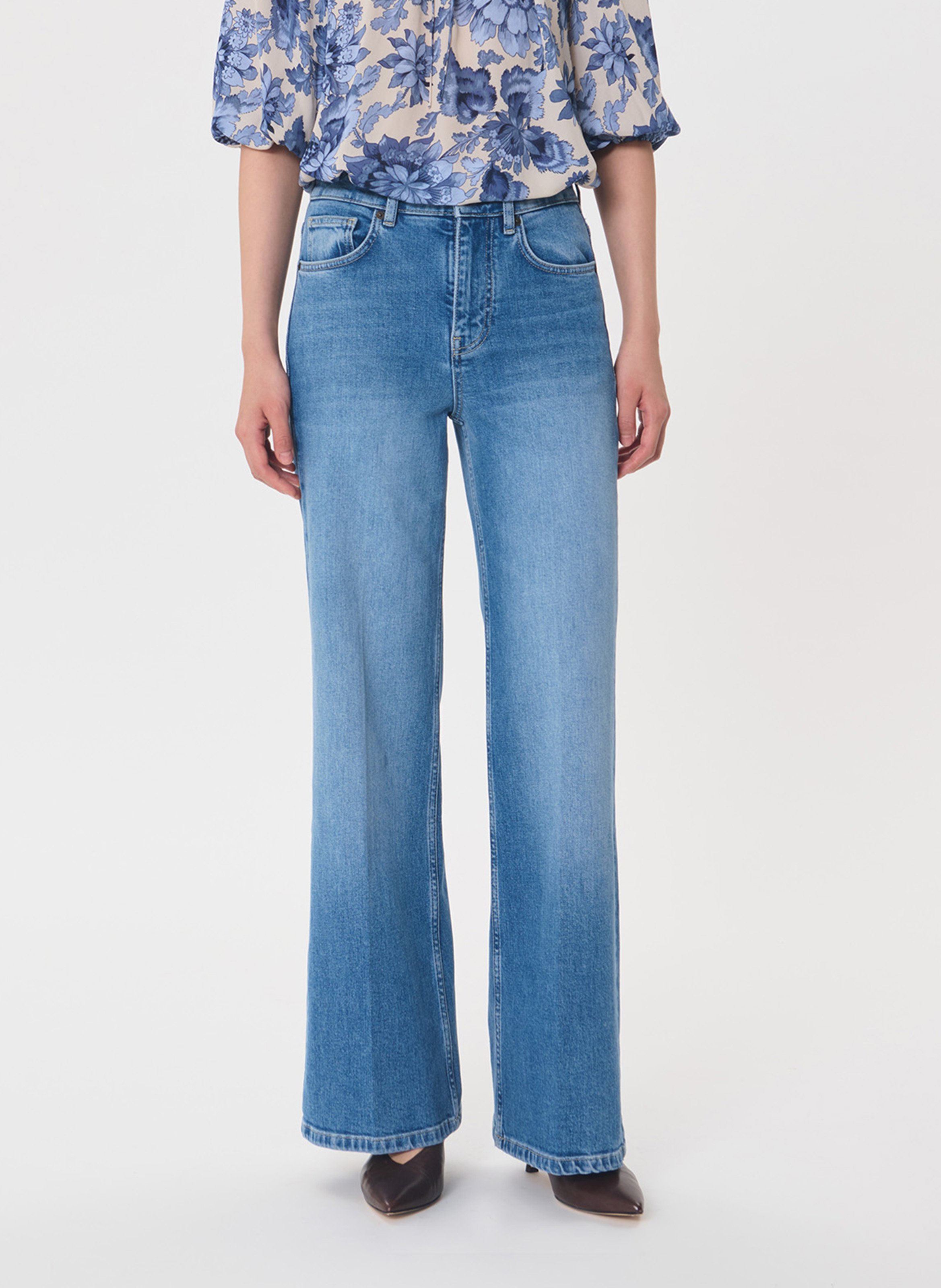 Wide-leg cotton-blend jeans TARA JARMON Blue