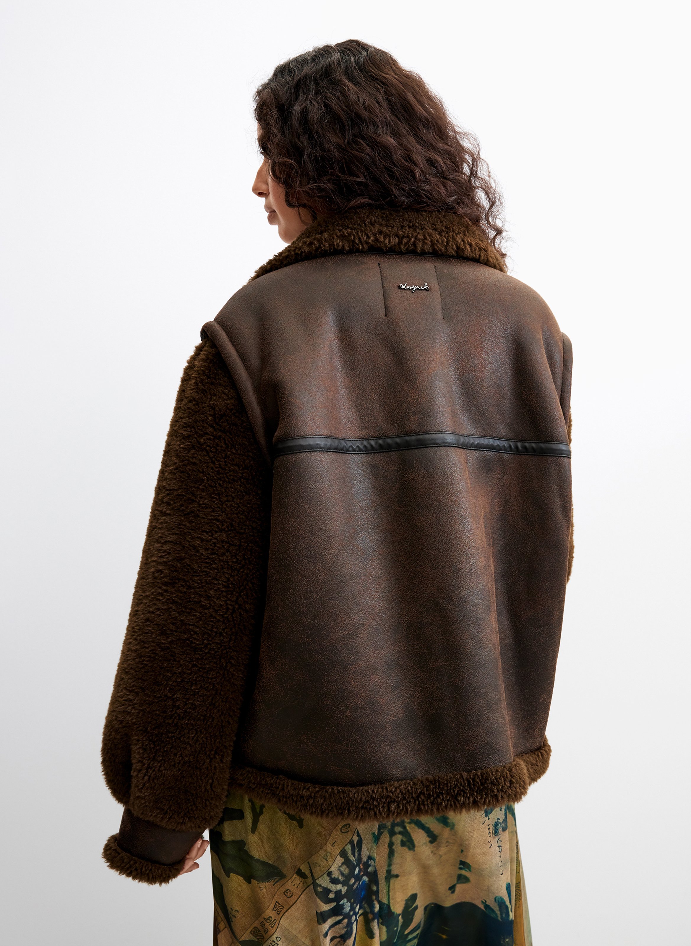 Oversized solid color button-up coat DESIGUAL Brown