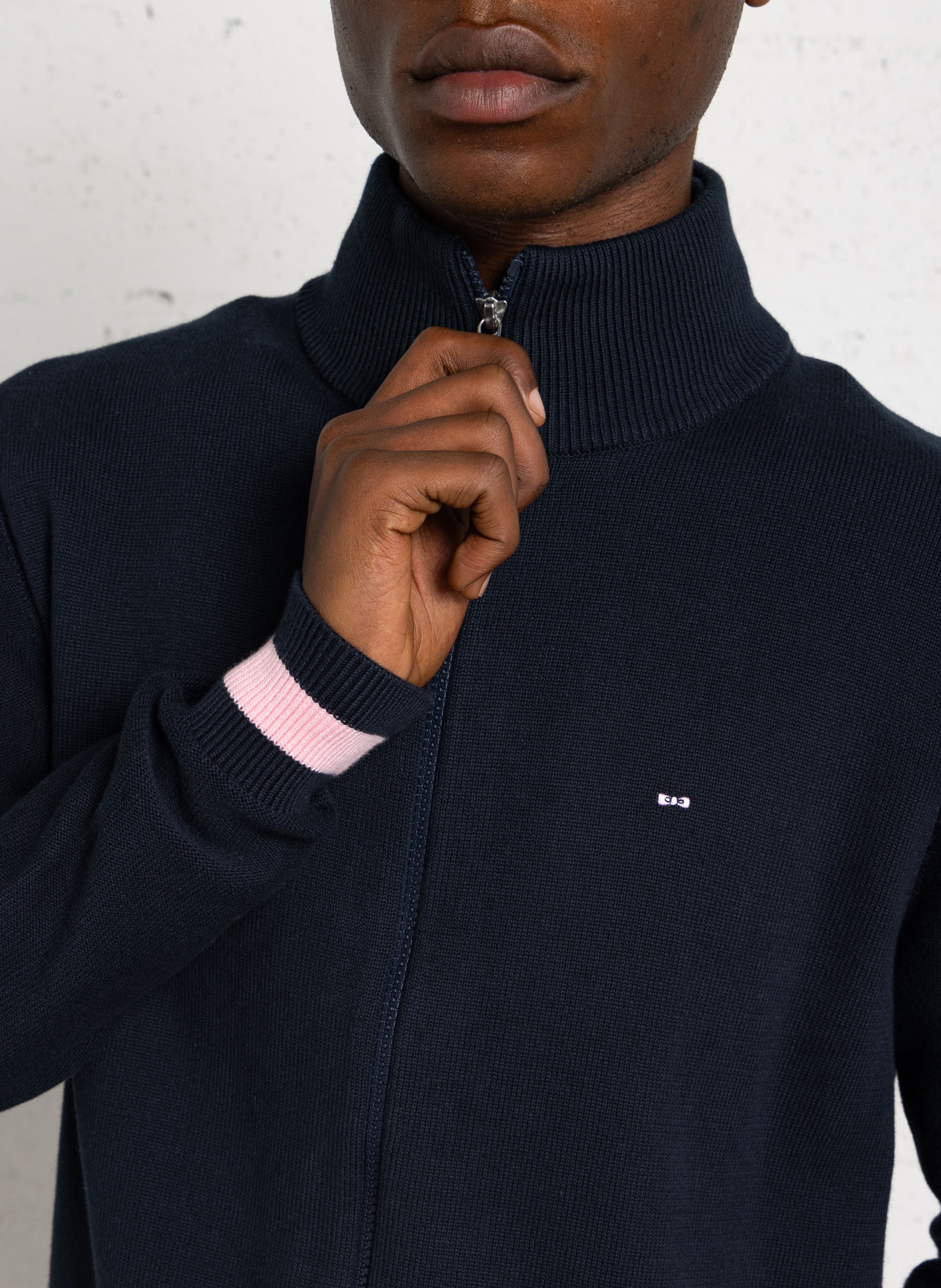High-neck cotton cardigan EDEN PARK Blue