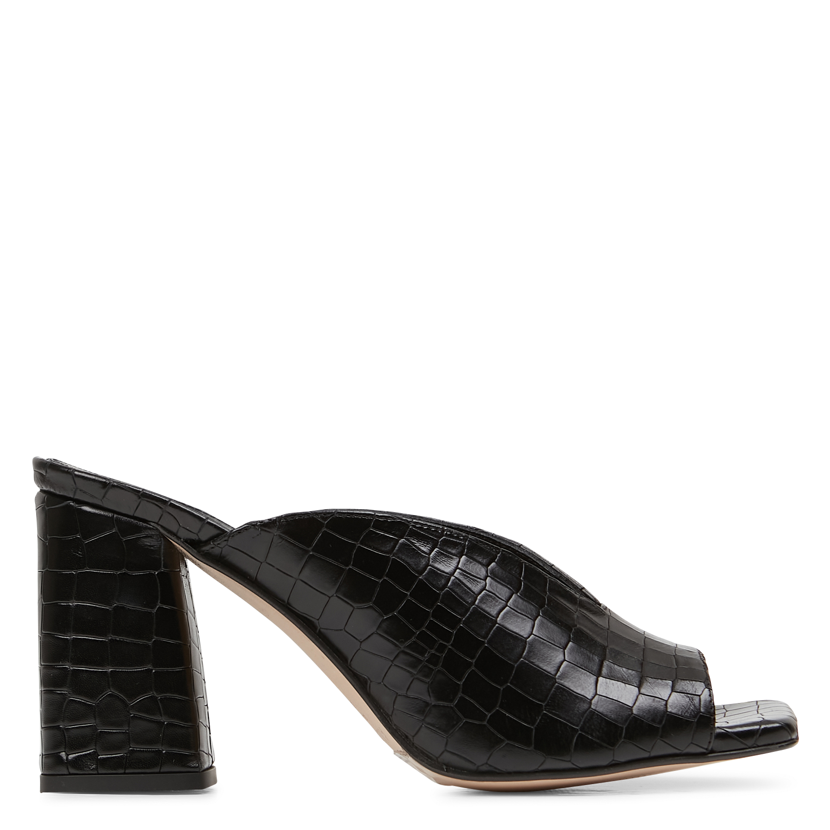 Mules à talon en cuir aspect croco ALOHAS Noir