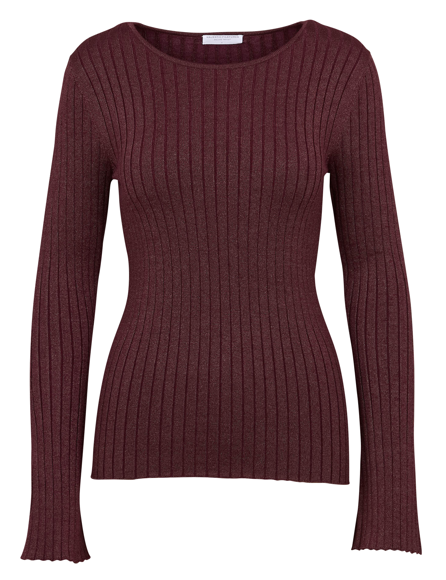 Fitted round neck sweater in metallic knit Plums