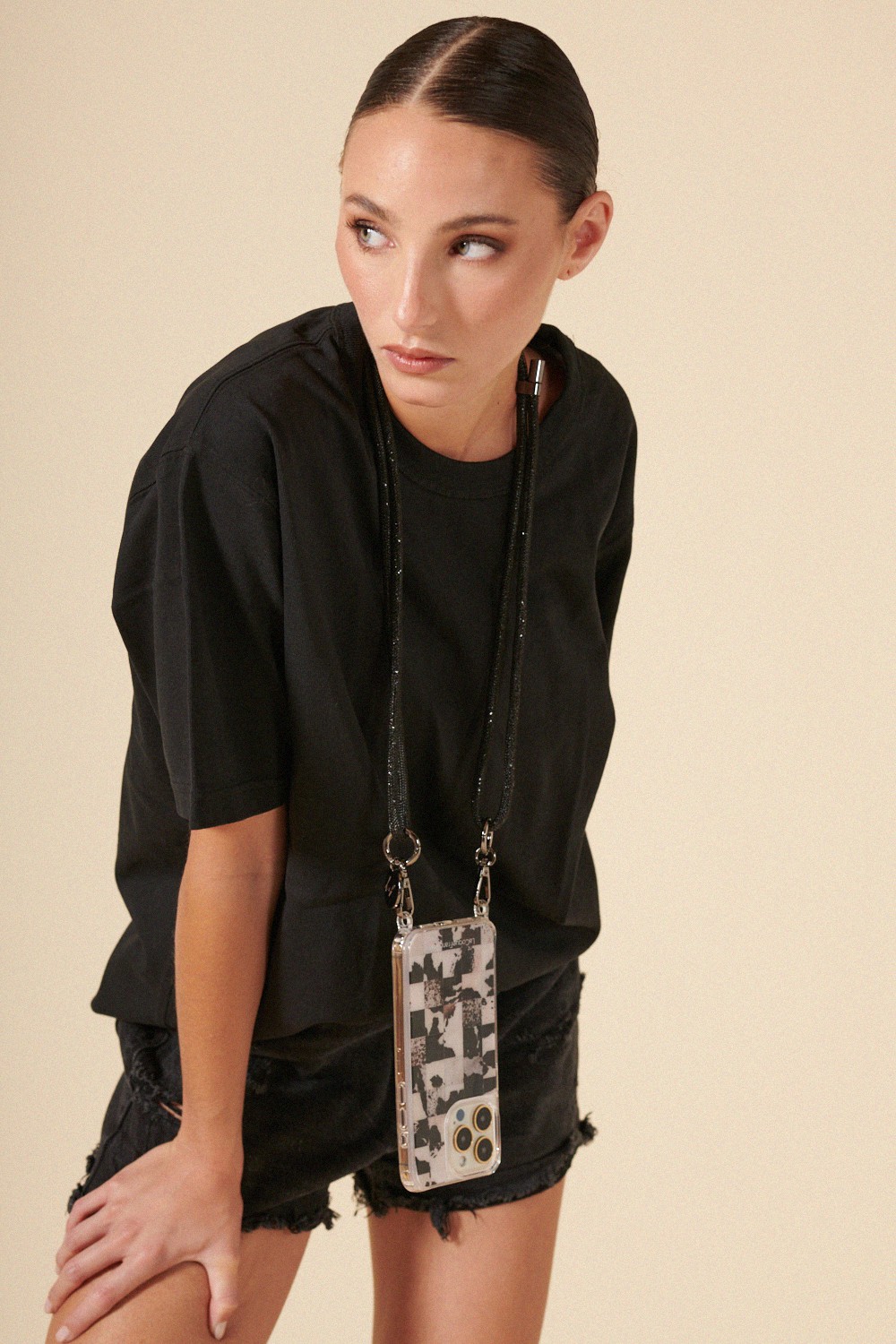 Phone cord in rhinestones LA COQUE FRANCAISE Black