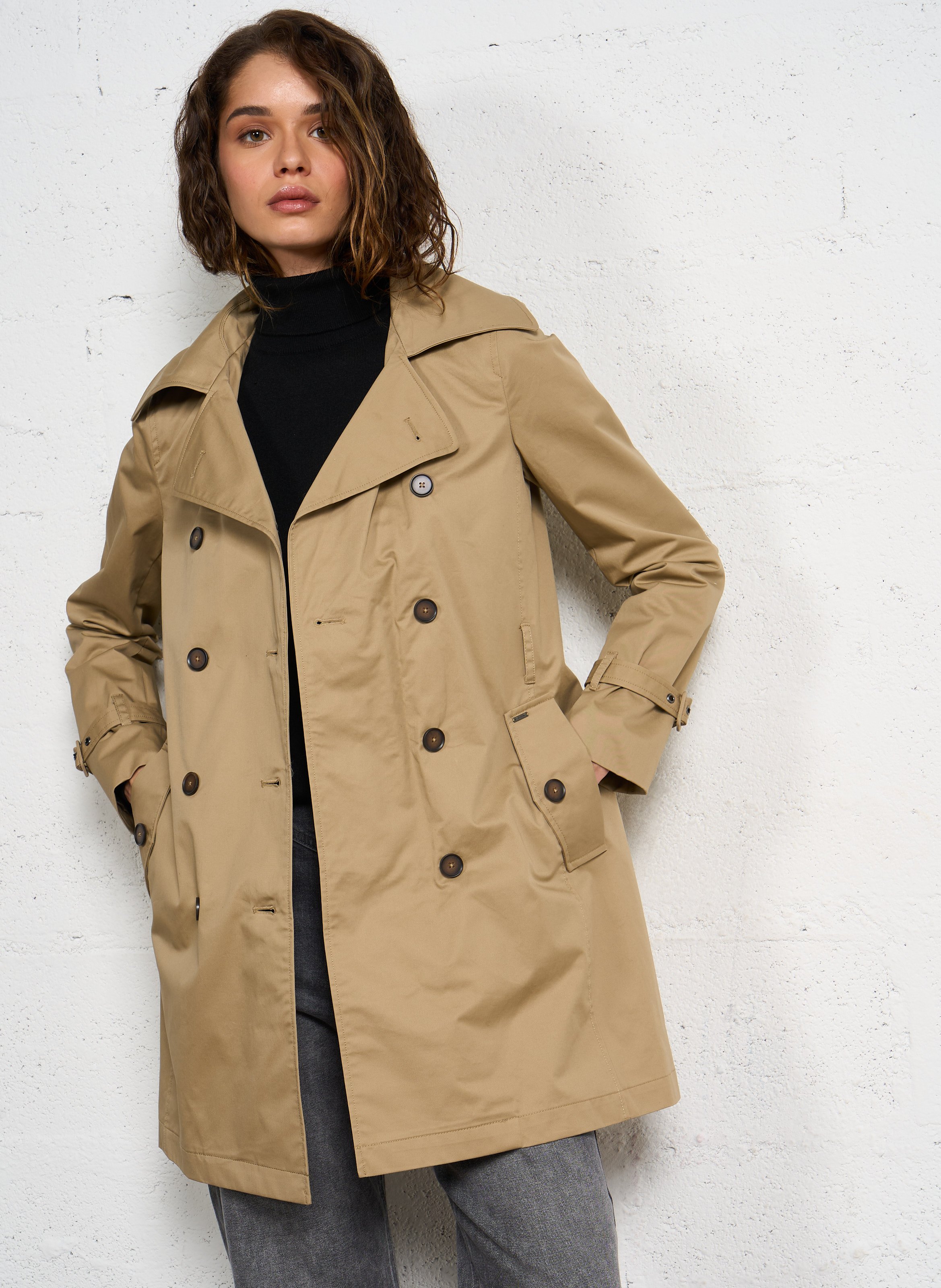 Cotton trench coat with detachable hood IKKS Beige