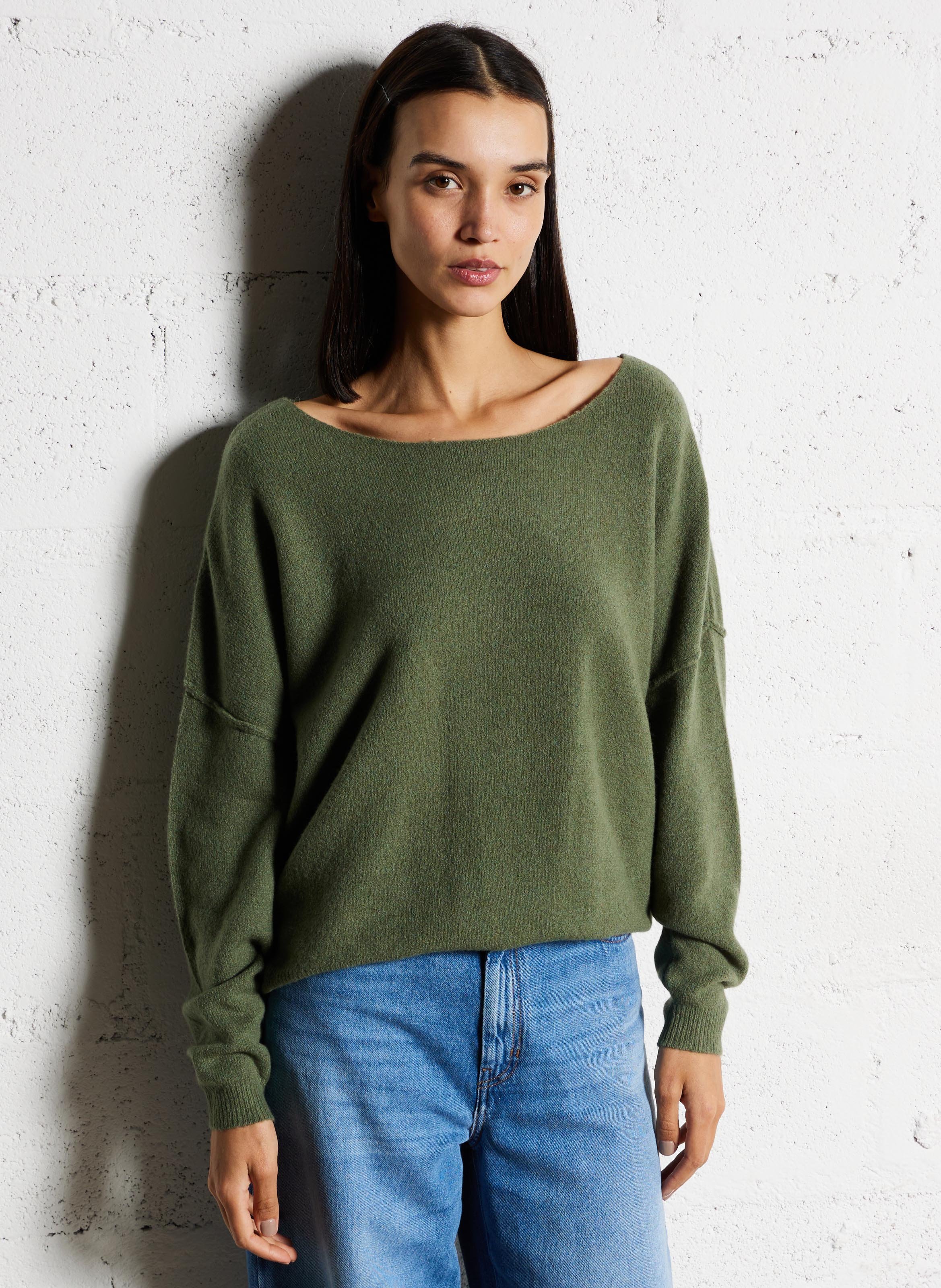 Pull ample à col bateau en maille duveteuse AMERICAN VINTAGE