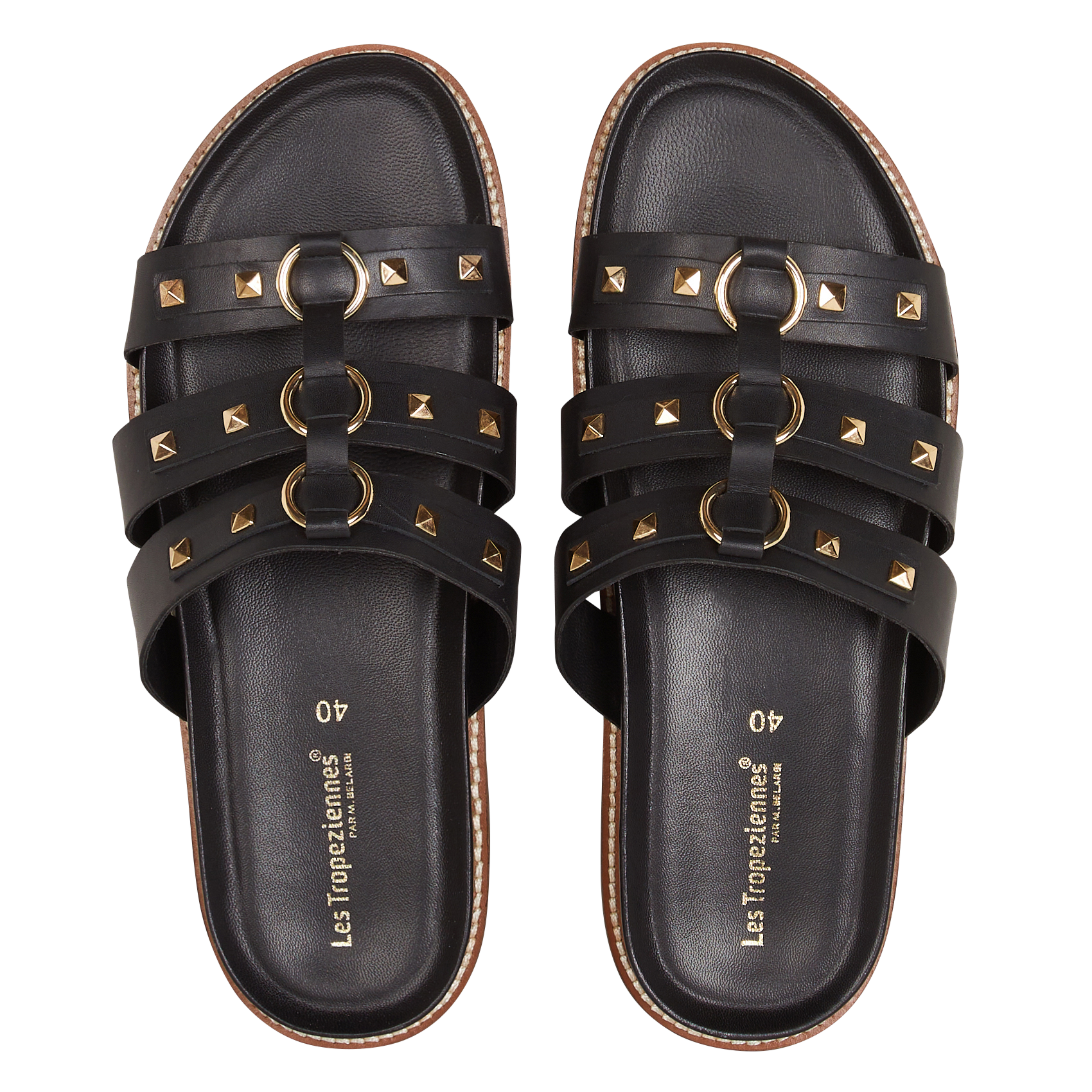 Flache, offene Ledersandalen LES TROPEZIENNES PAR M.BELARBI Schwarz