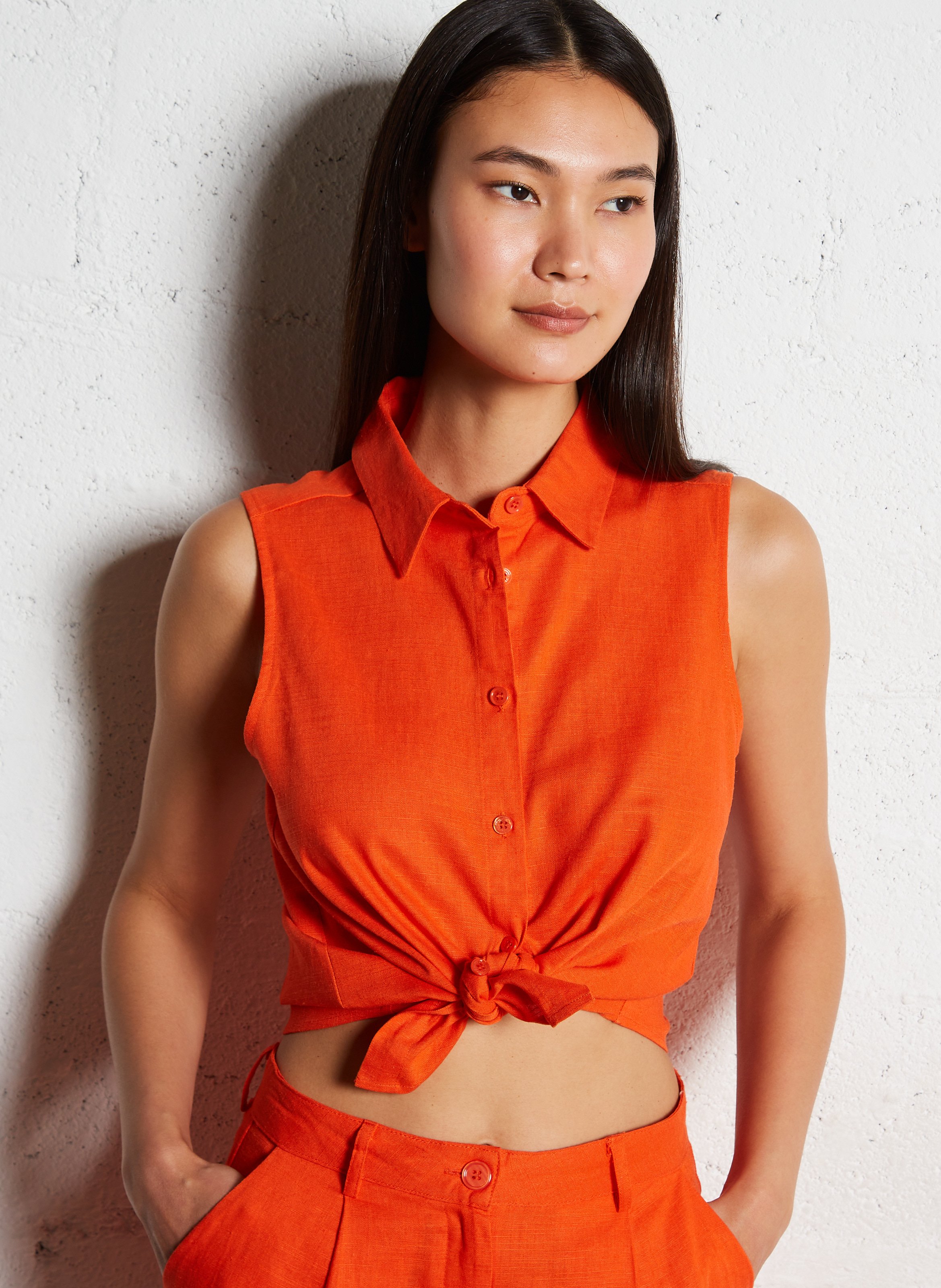 Chemise col classique en lin mélangé LA PETITE ETOILE Orange