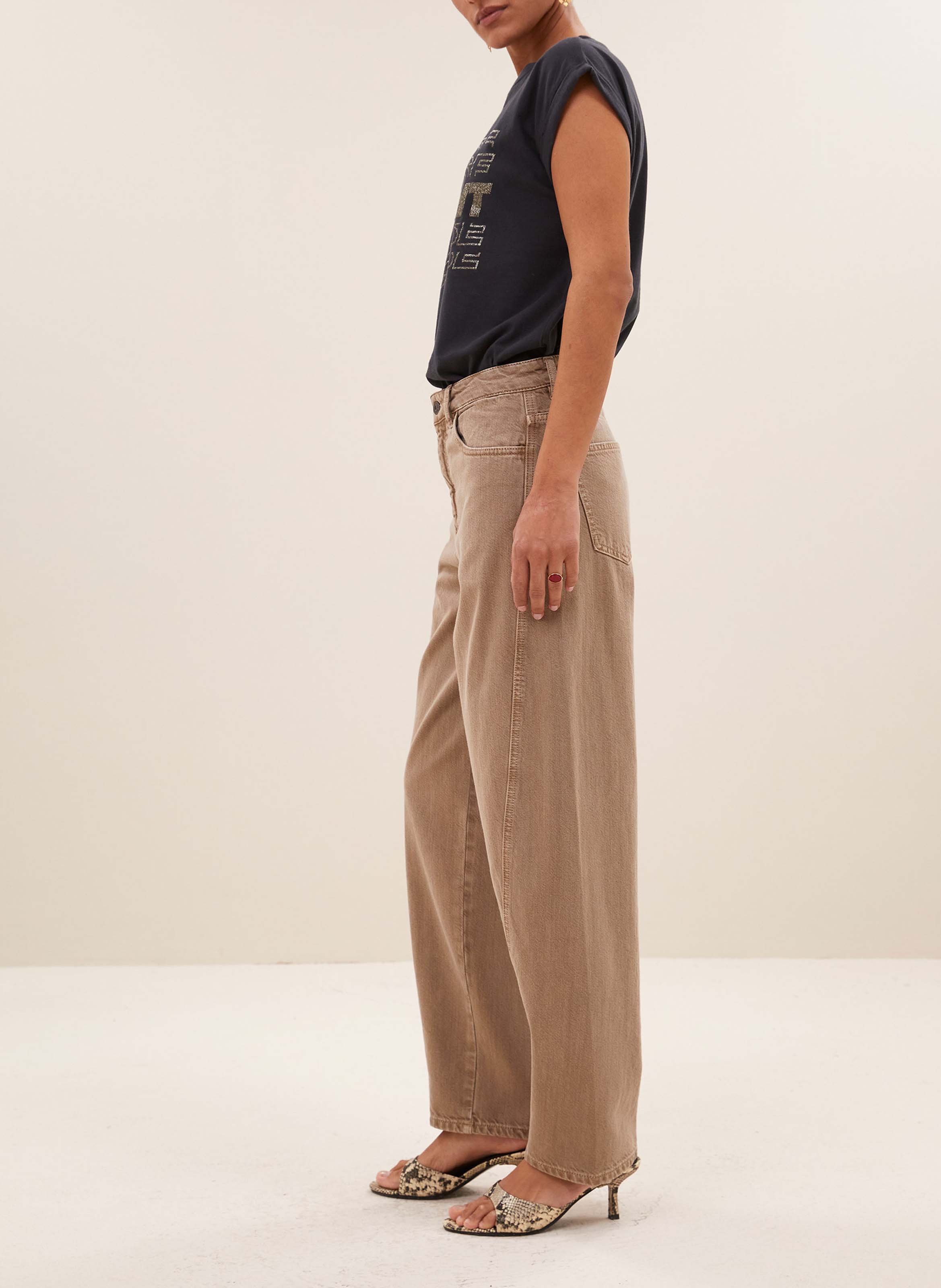Wide-leg organic cotton pants Beige