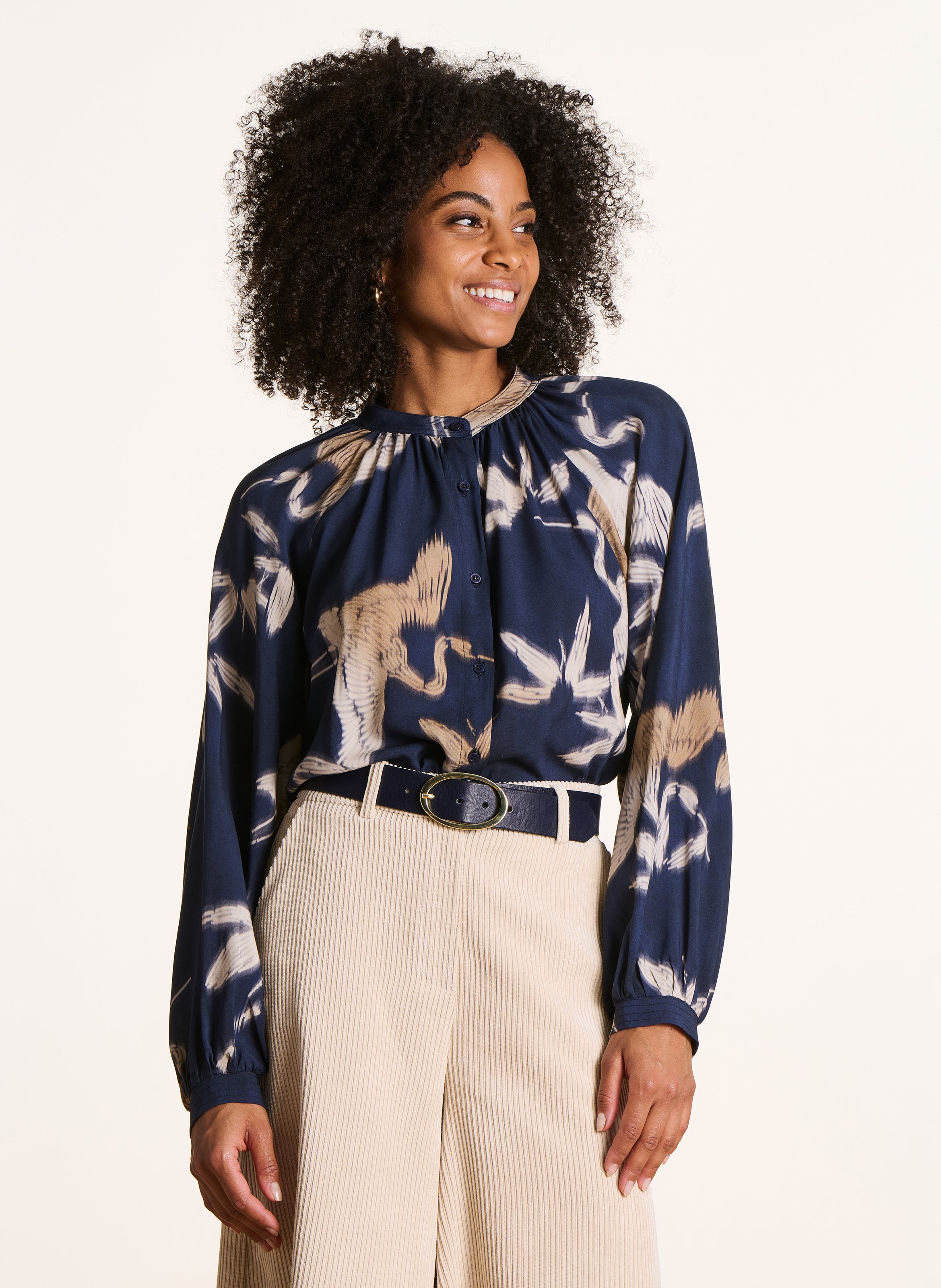 Chemise ample col rond imprimée LA FEE MARABOUTEE Bleu