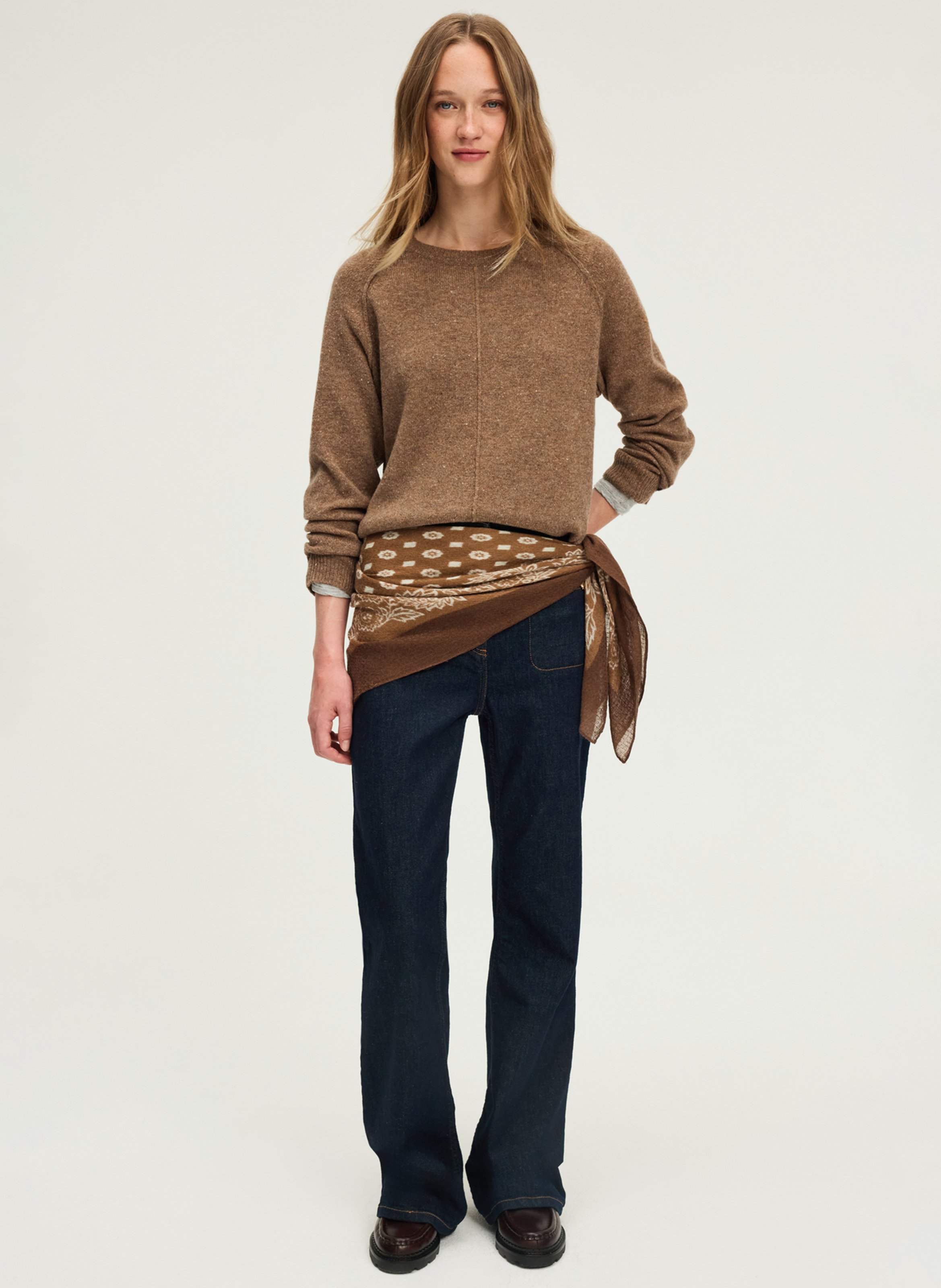 Pull droit col rond en laine PABLO Marron