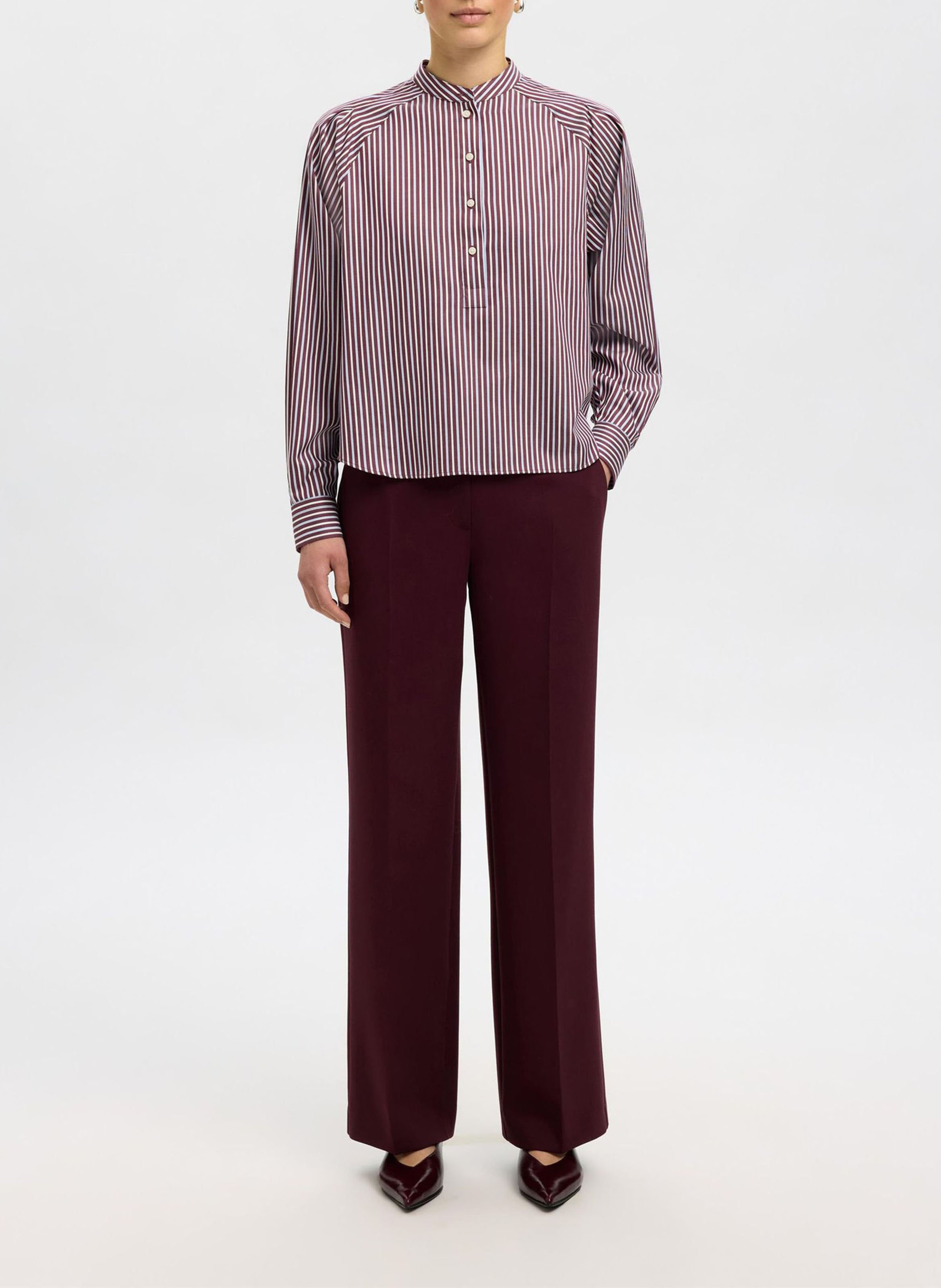 Blouse col mao en coton bio SELECTED Prune