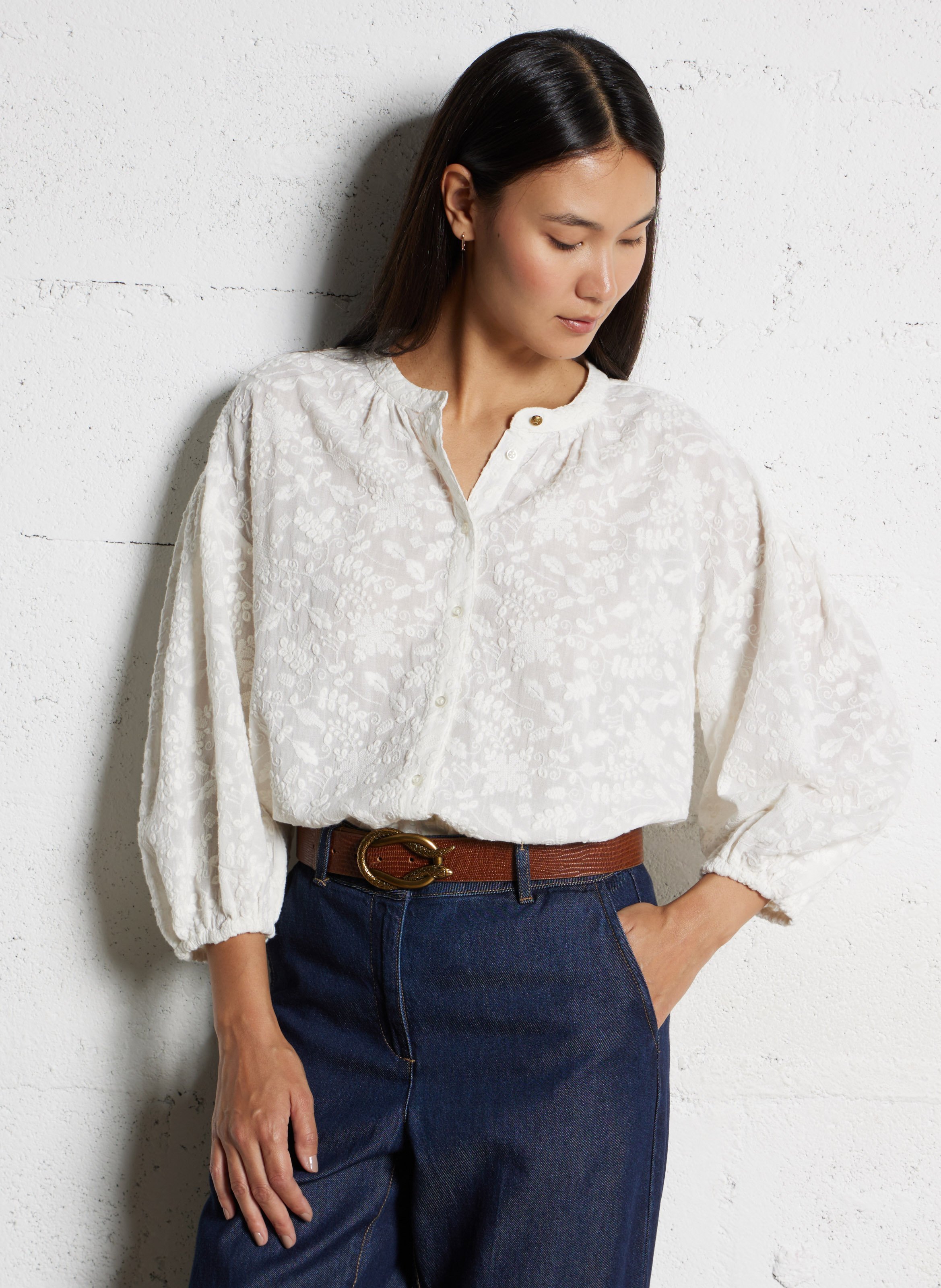 Loose-fit shirt with mandarin collar MAISON 123 Beige