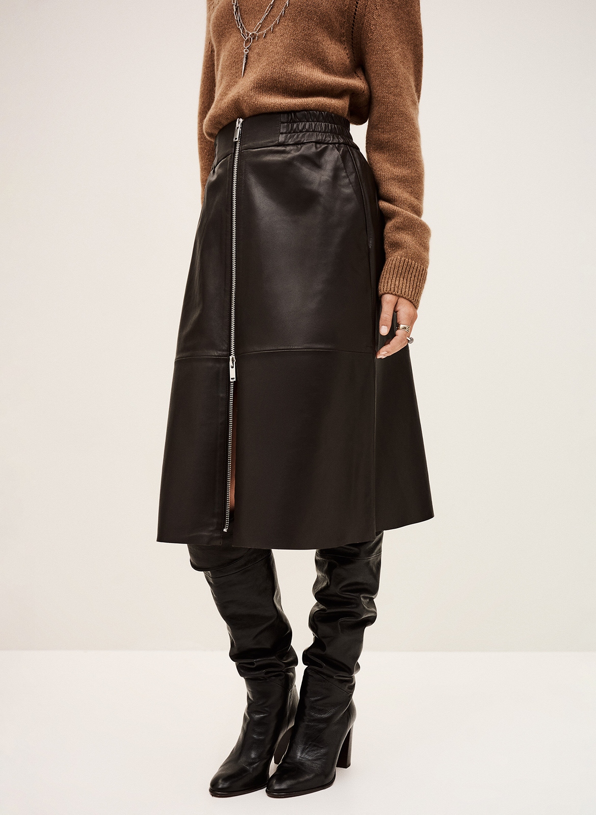Leather midi skirt BA&SH Brown