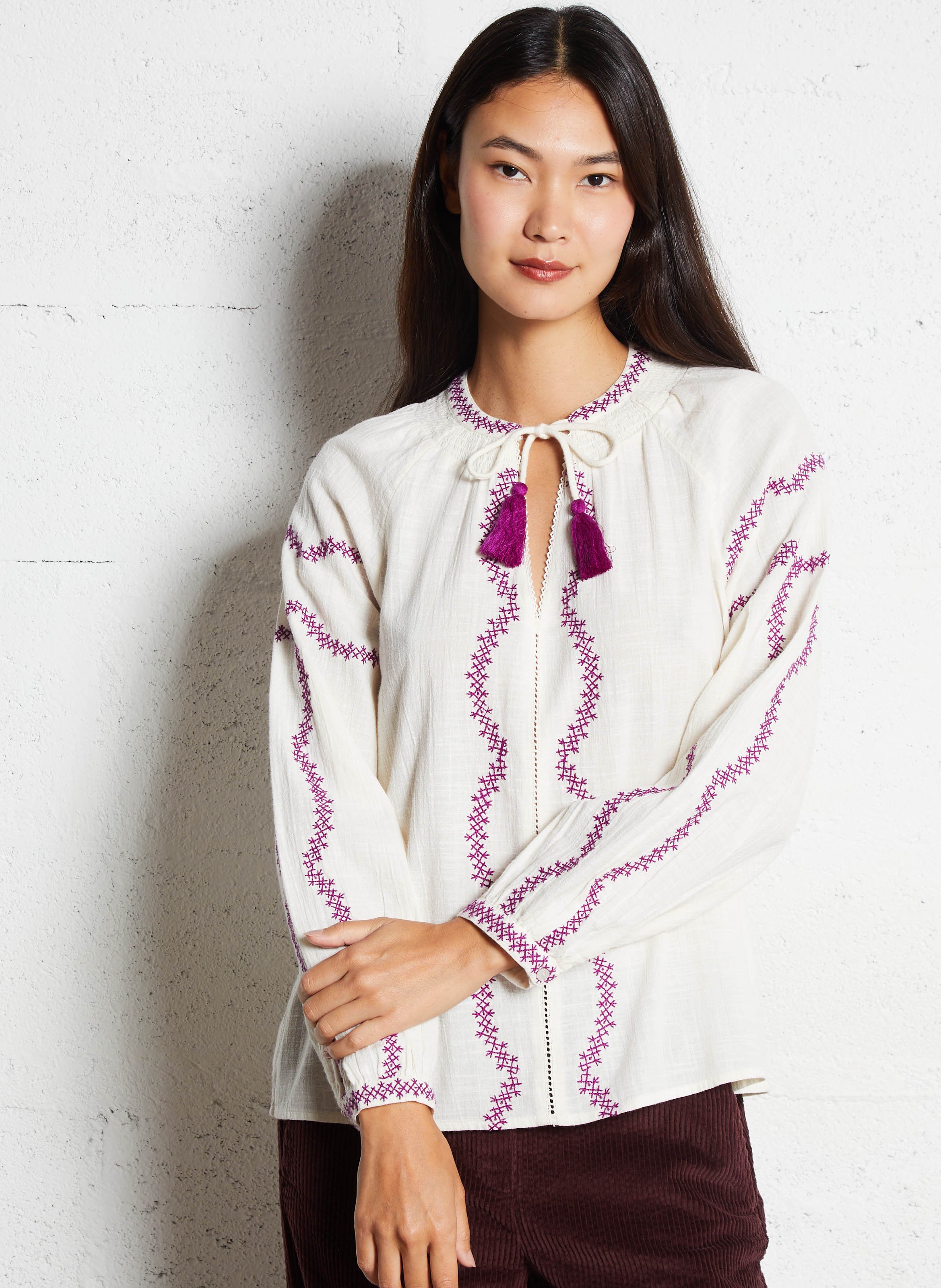 Blouse col tunisien en coton MAISON 123 Blanc