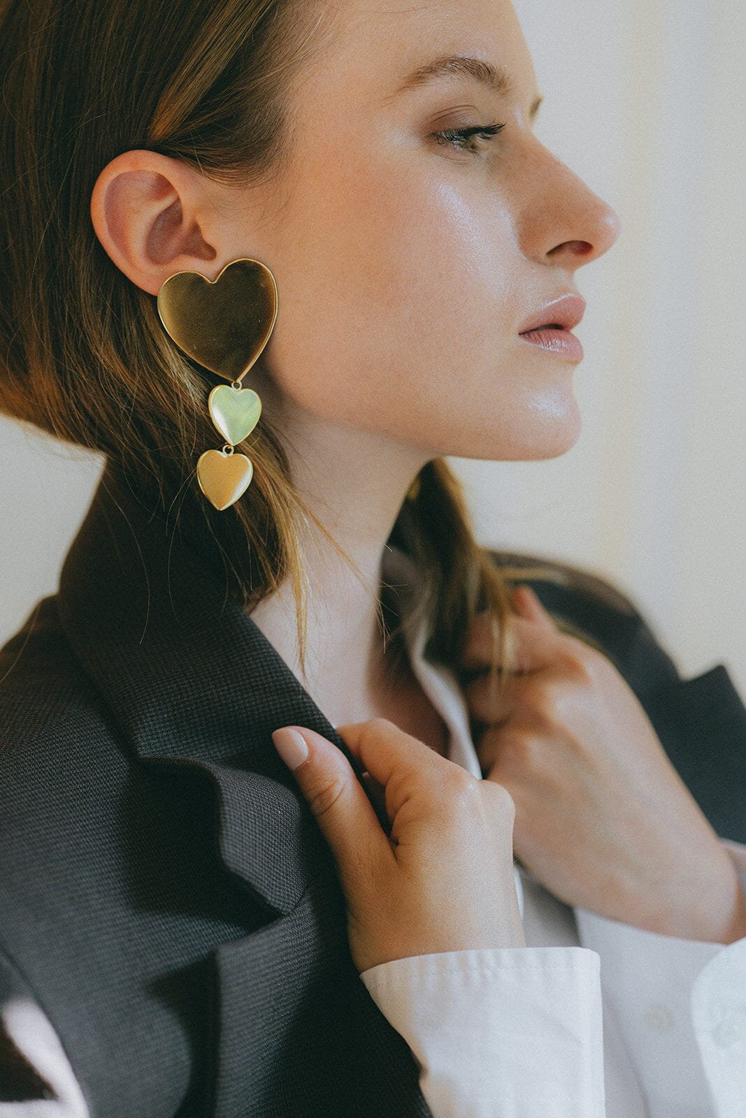 Silver-plated heart dangle stud earrings MONSIEUR SIMONE Golden