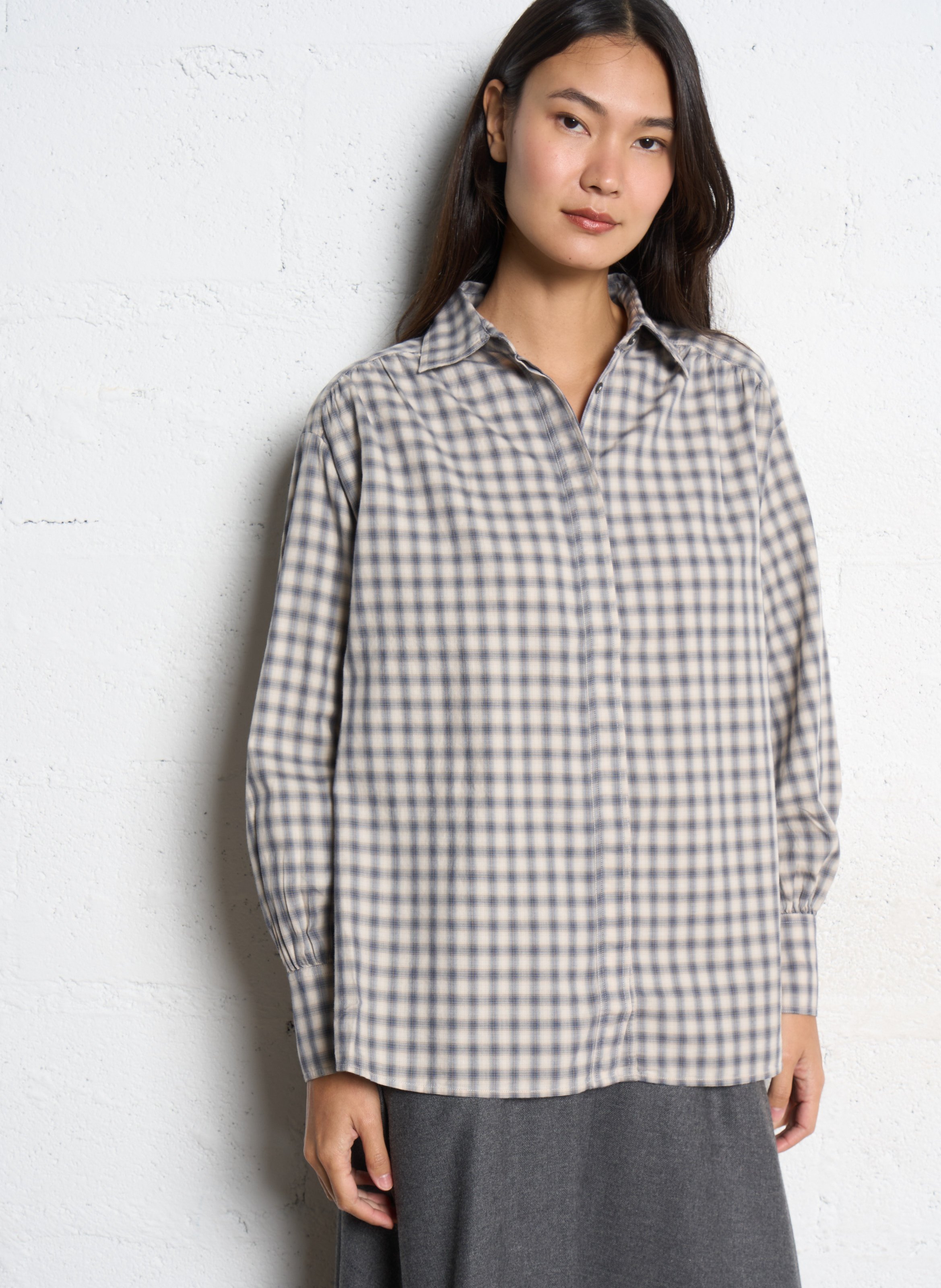 Chemise ample col classique à carreaux en coton DIEGA Bleu