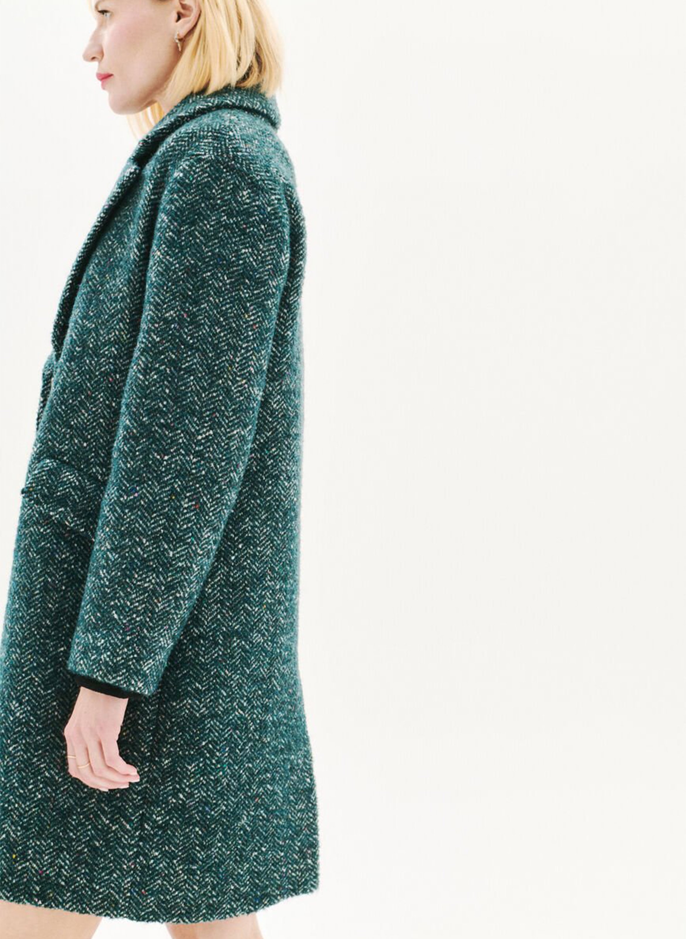 Manteau col tailleur en laine mélangée Bleu