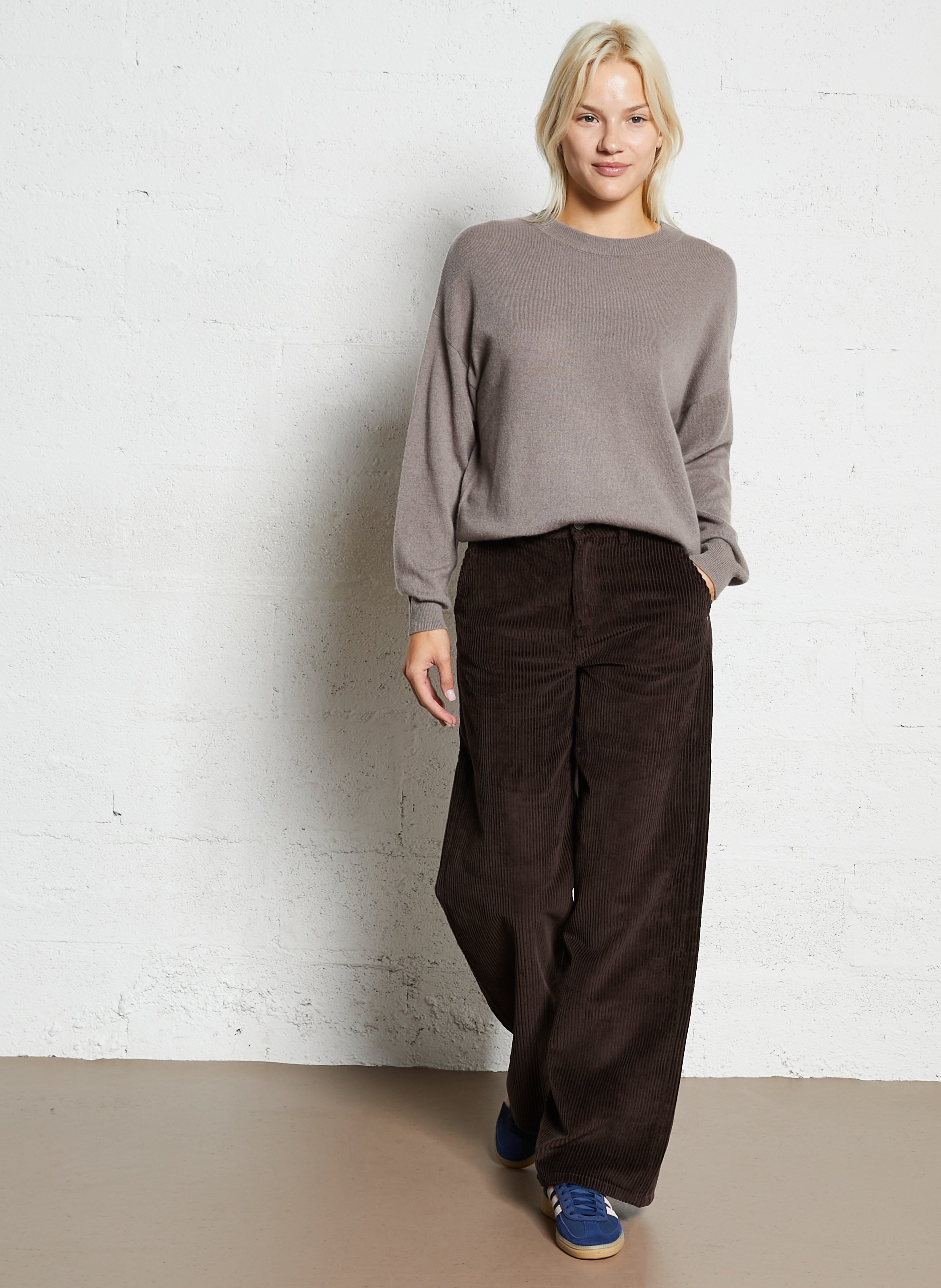 Pantalon large en coton côtelé SUD EXPRESS Marron