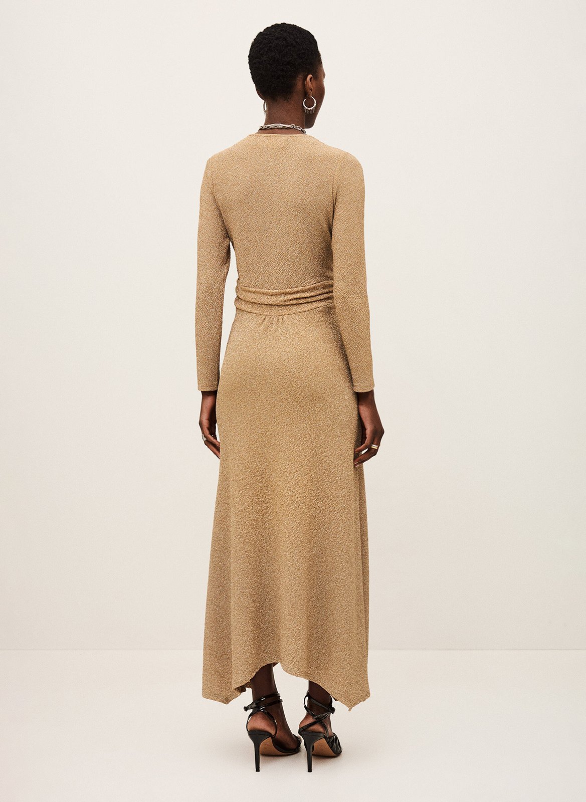 Robe longue col V pailletée BA&SH Doré