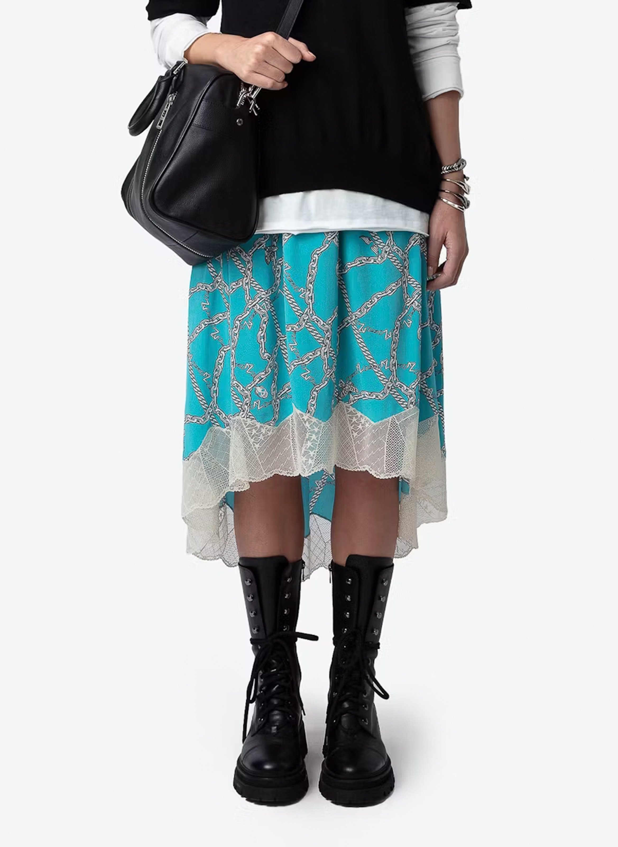 Jupe midi asymétrique en soie ZADIG&amp;VOLTAIRE Bleu