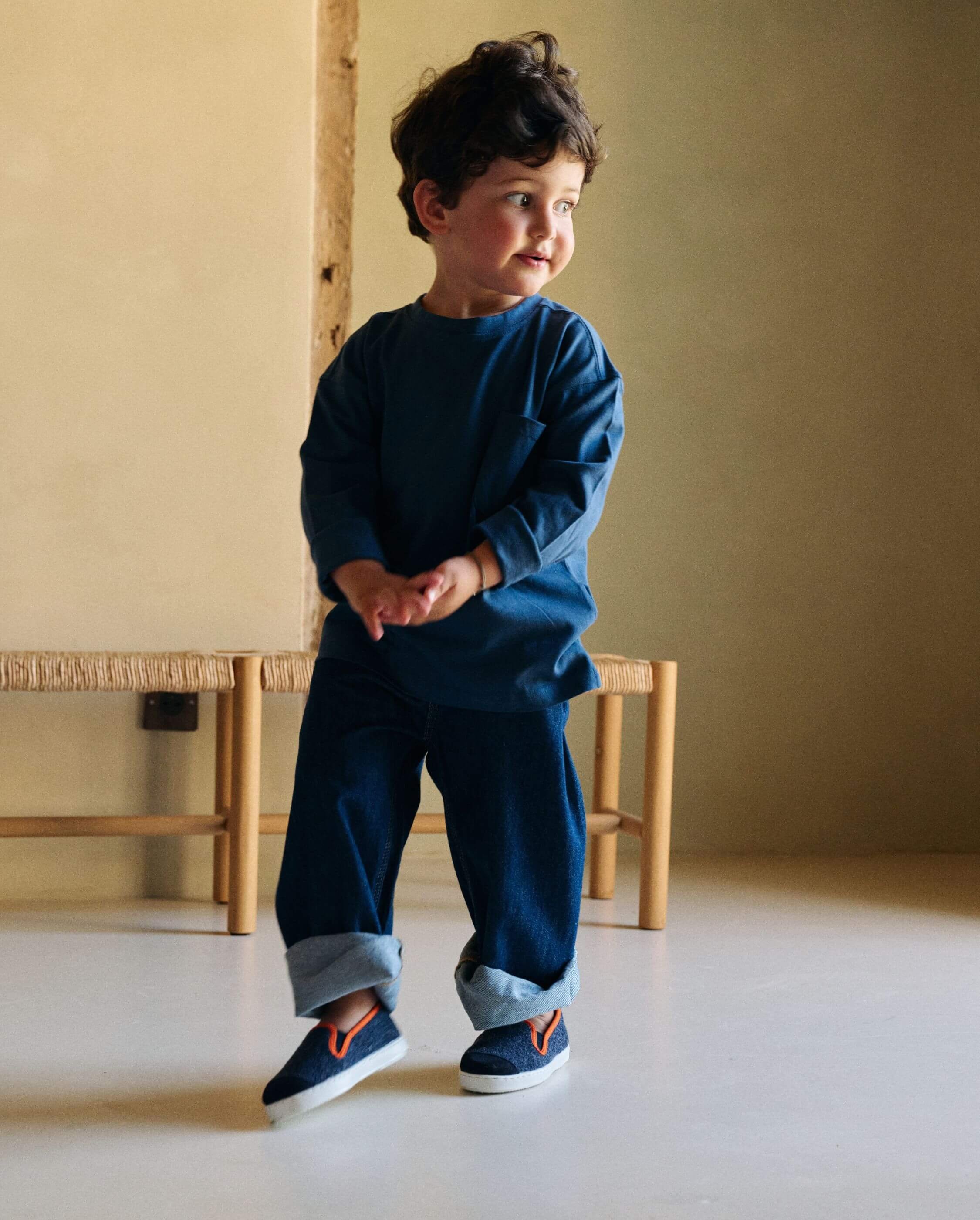 Child wool slipper, navy orange ANGARDE Blue