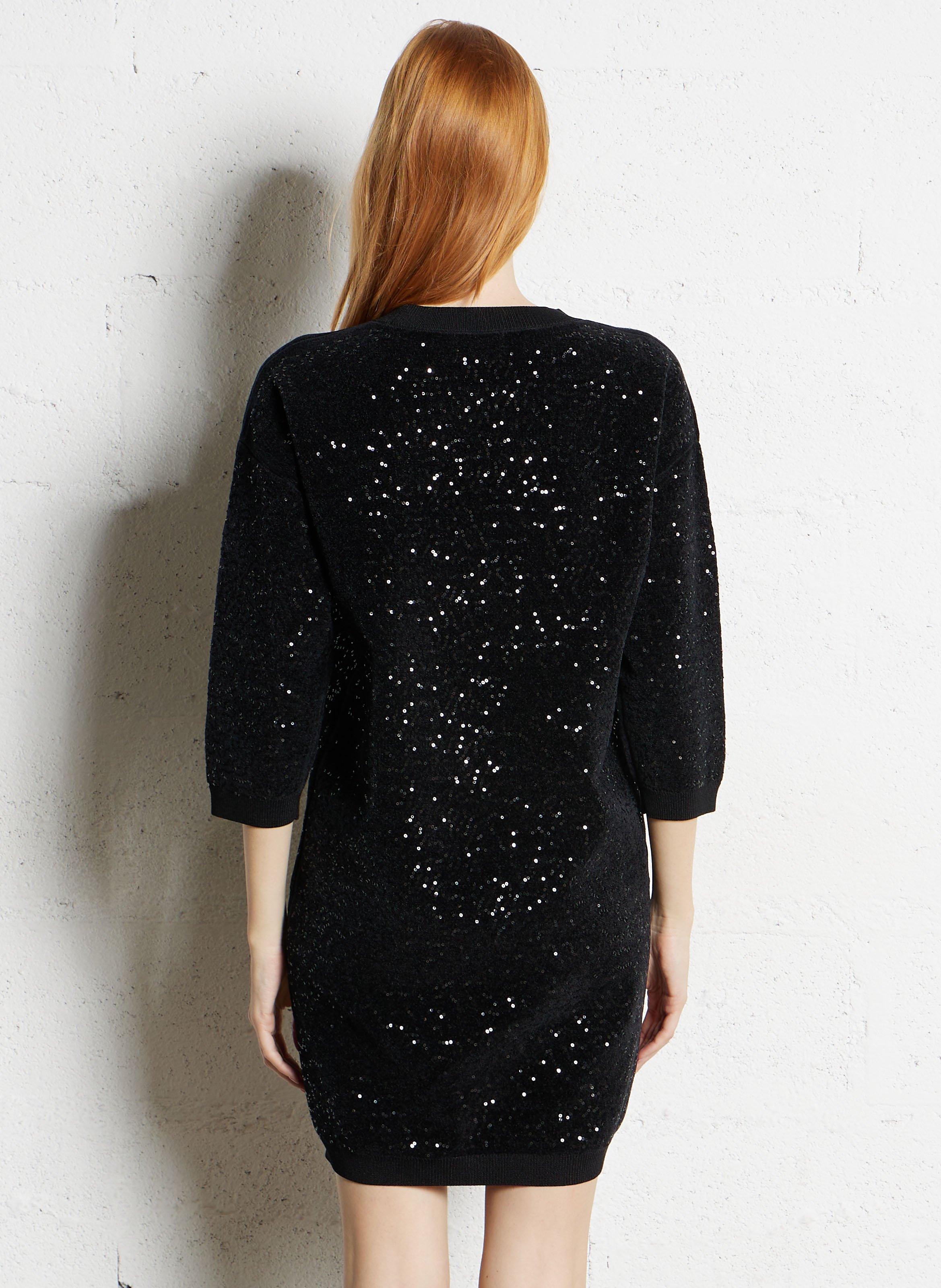Short straight sequined dress with round neck MAISON 123 Black