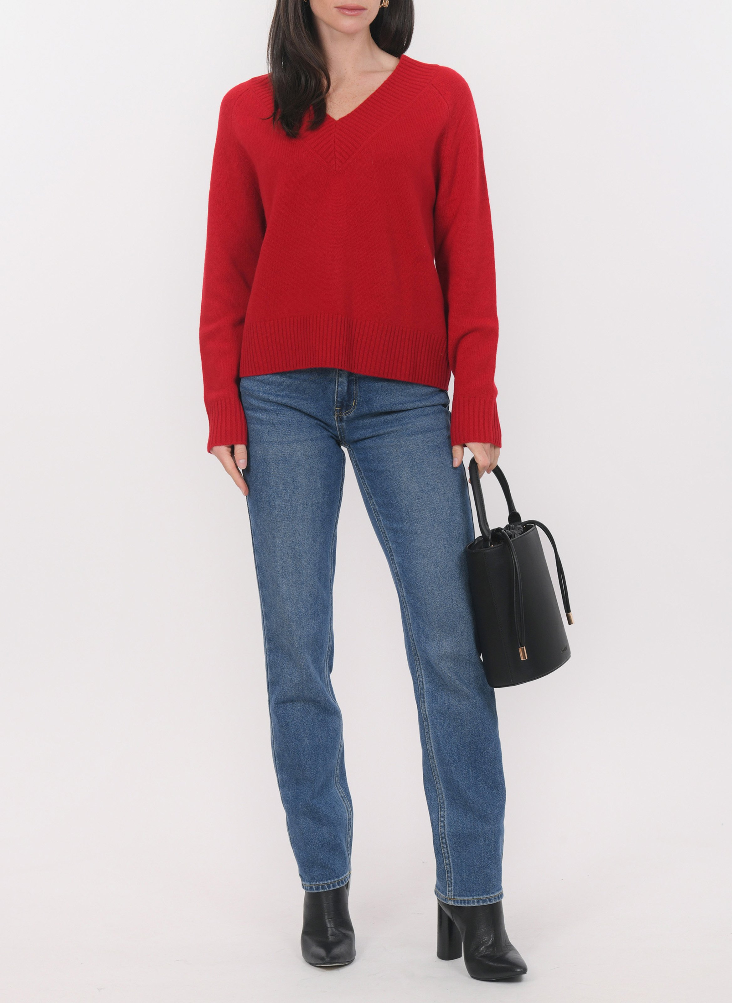 Pull oversize col V en laine et cachemire KOOKAI Rouge