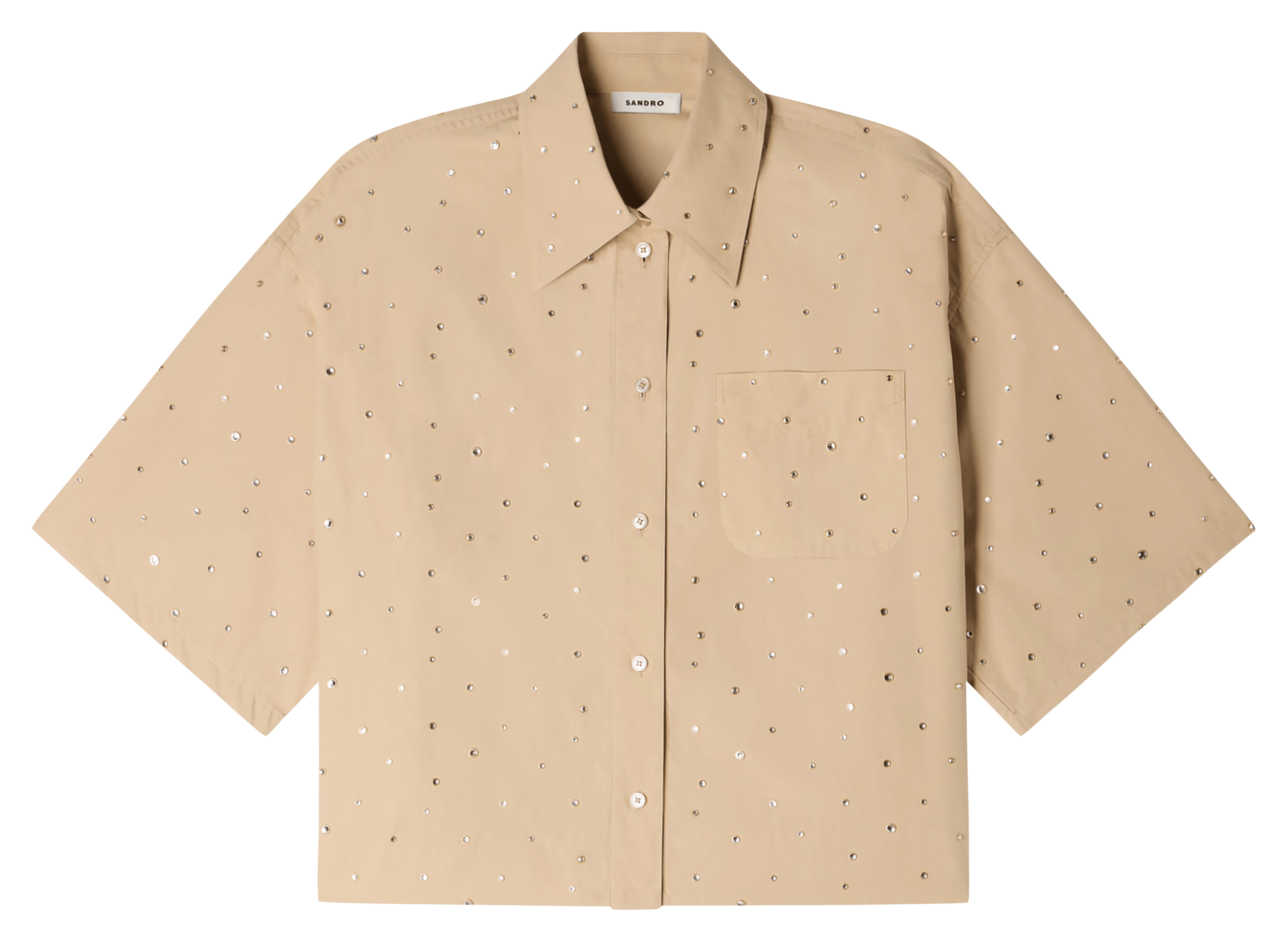 Wijdvallende korte blouse met strass SANDRO Beige
