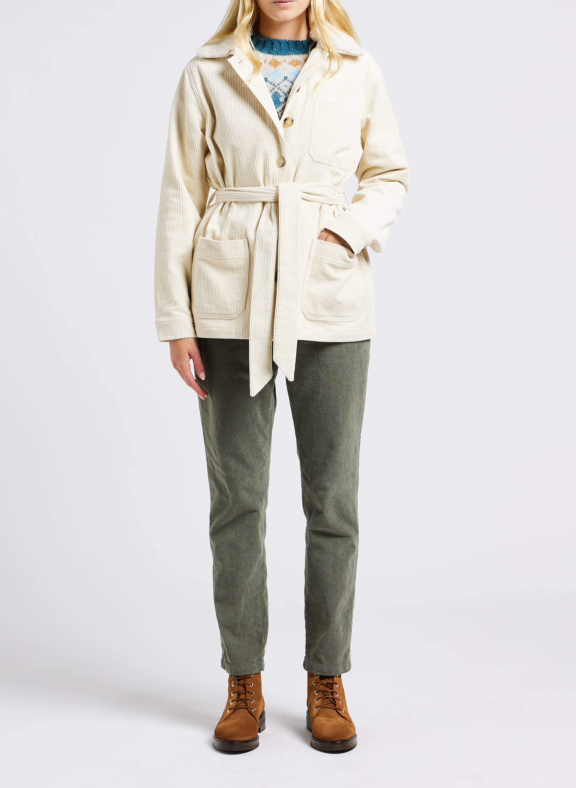 Veste col classique en coton de velours côtelé  GRACE ET MILA Blanc