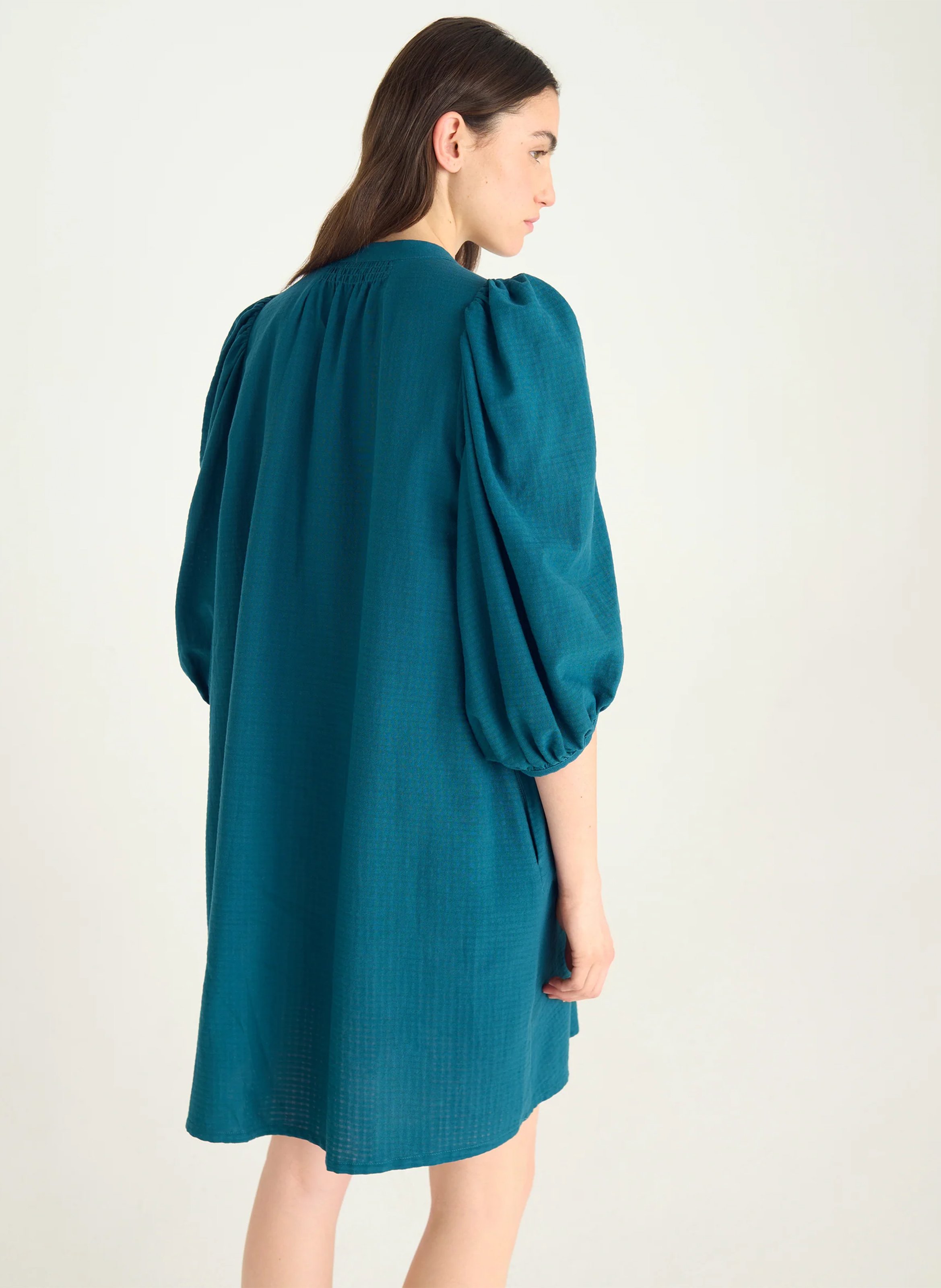 Robe ample col tunisien en coton ACOTE Vert