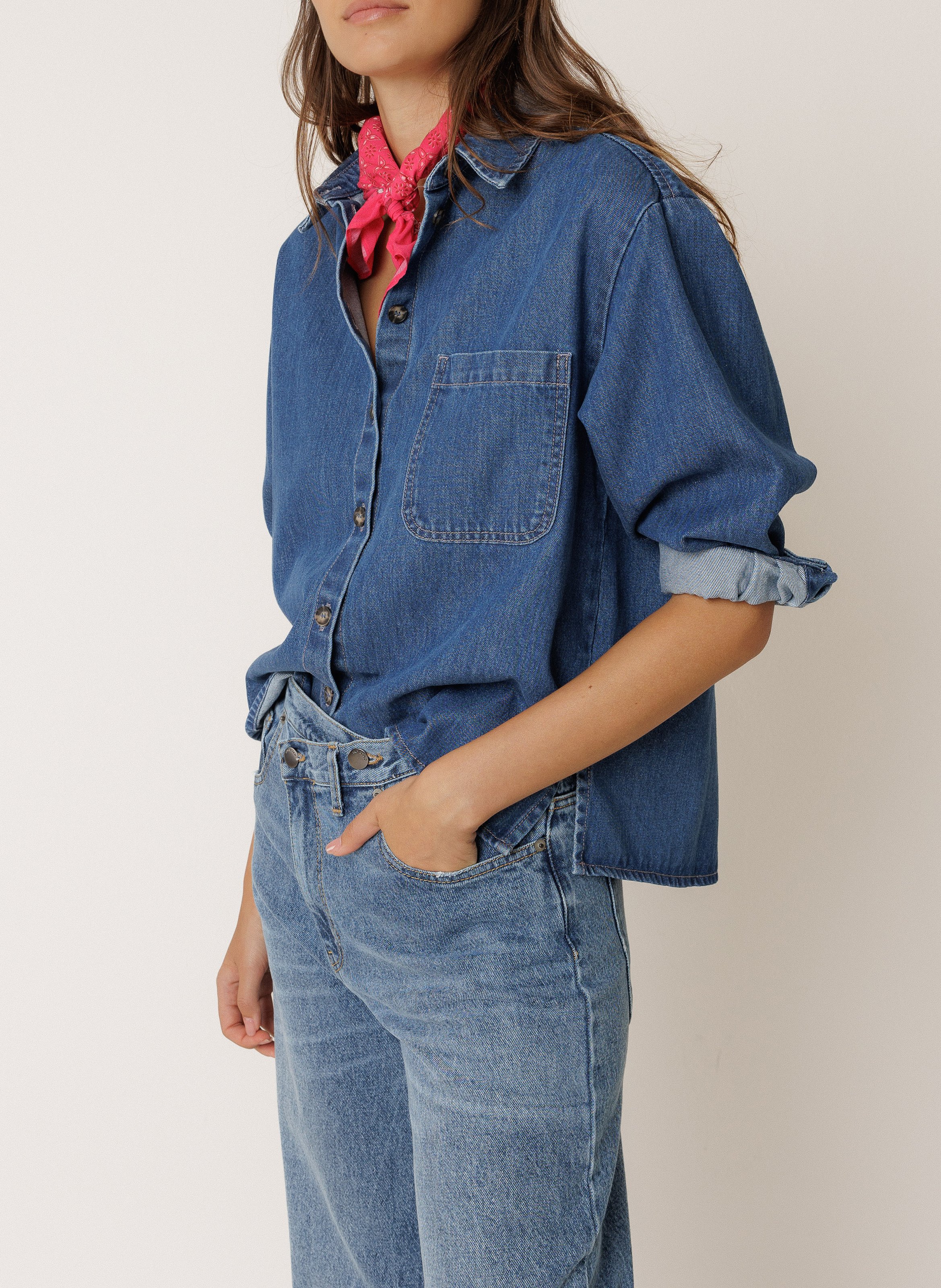 Cotton and linen oversized shirt INDI & COLD Blue