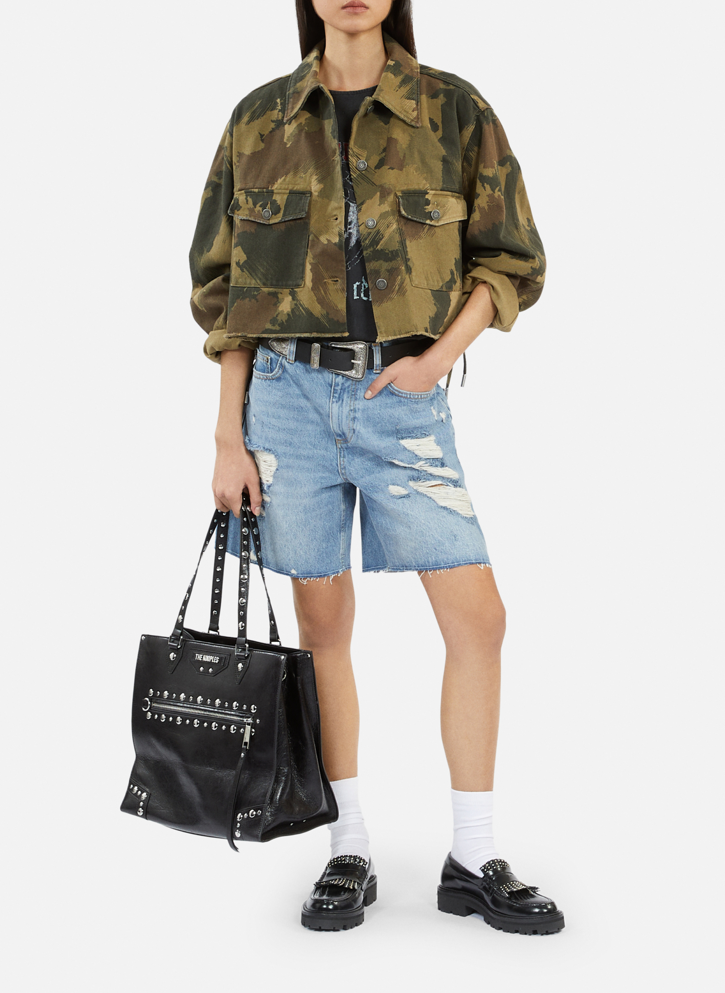 Korte denim jasje met katoenen print THE KOOPLES Kaki