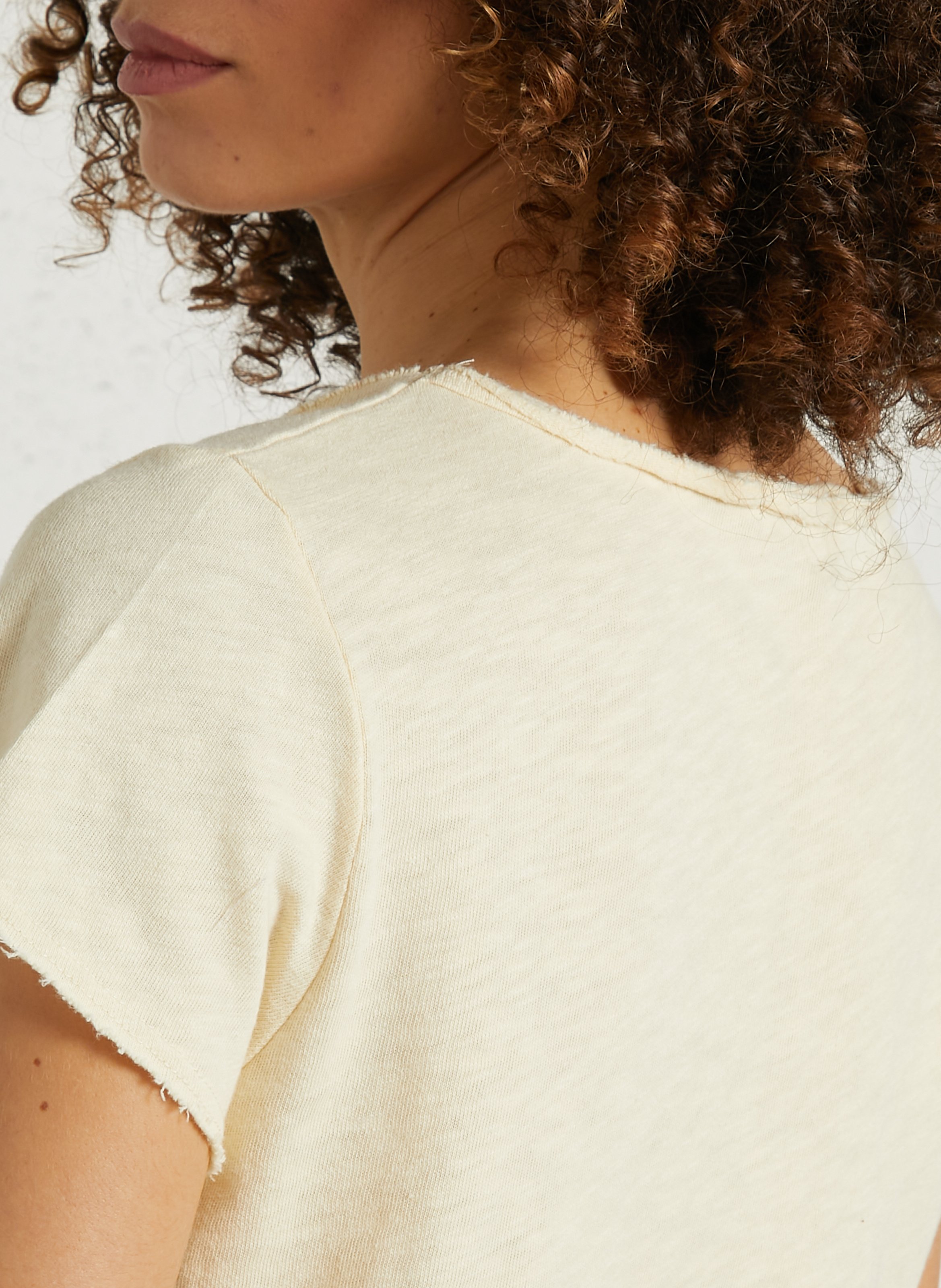 Tee-shirt droit col V en coton AMERICAN VINTAGE Jaune