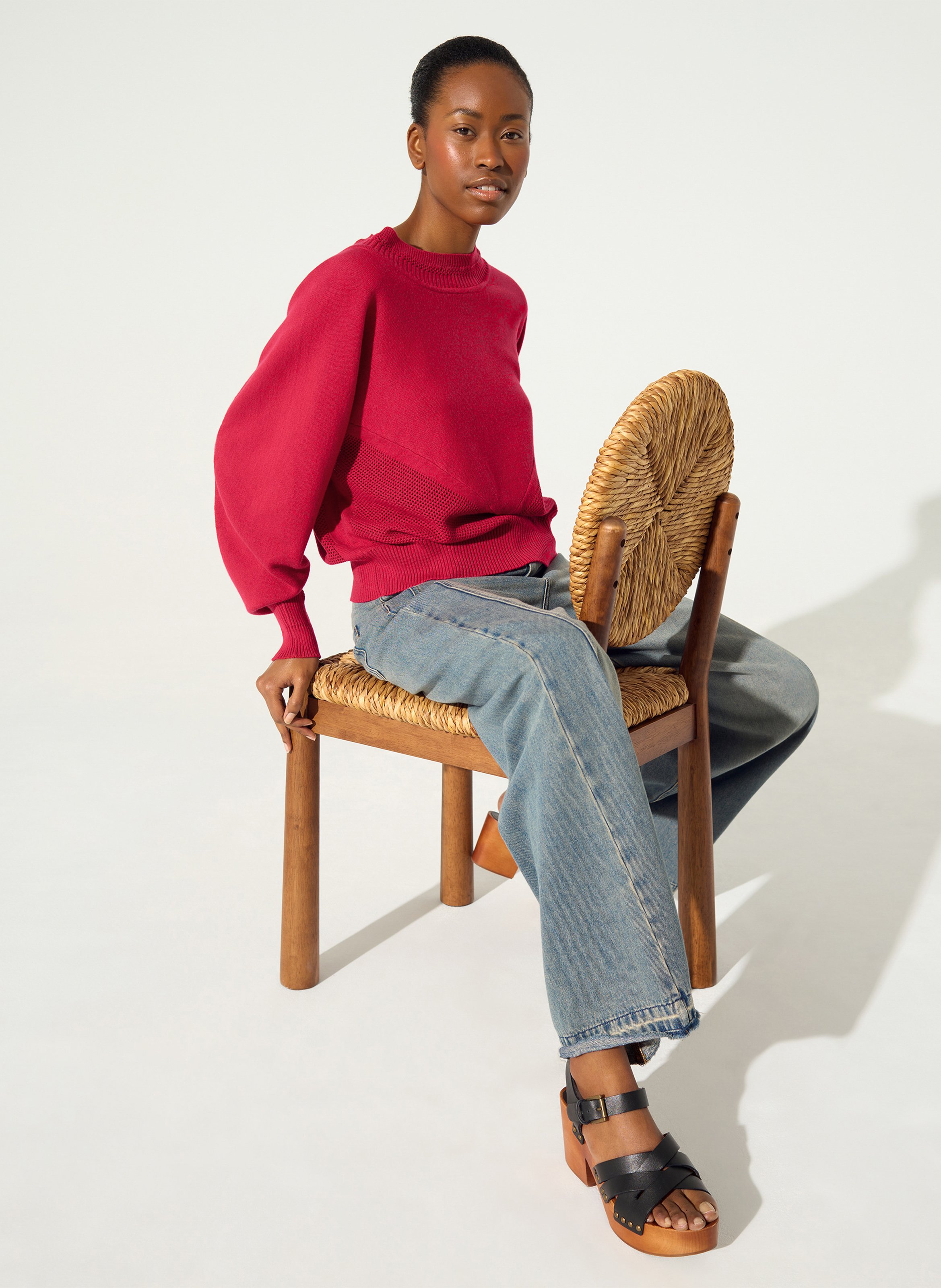 Oversize Rundhals-Pullover aus Baumwolle und Kaschmir COTELAC Rot