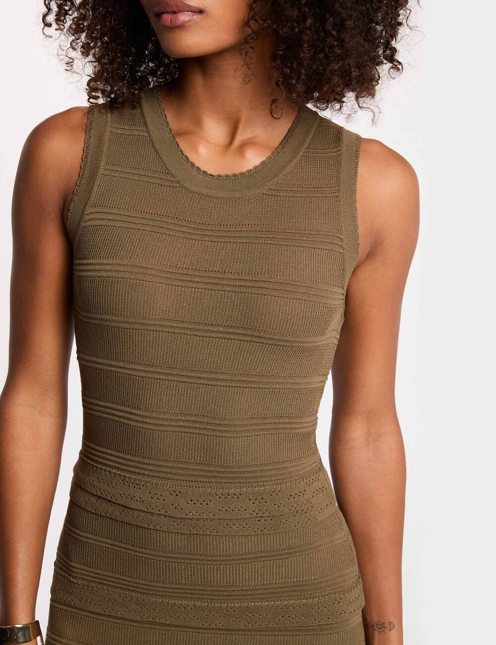 Long round-neck knit dress MORGAN Green