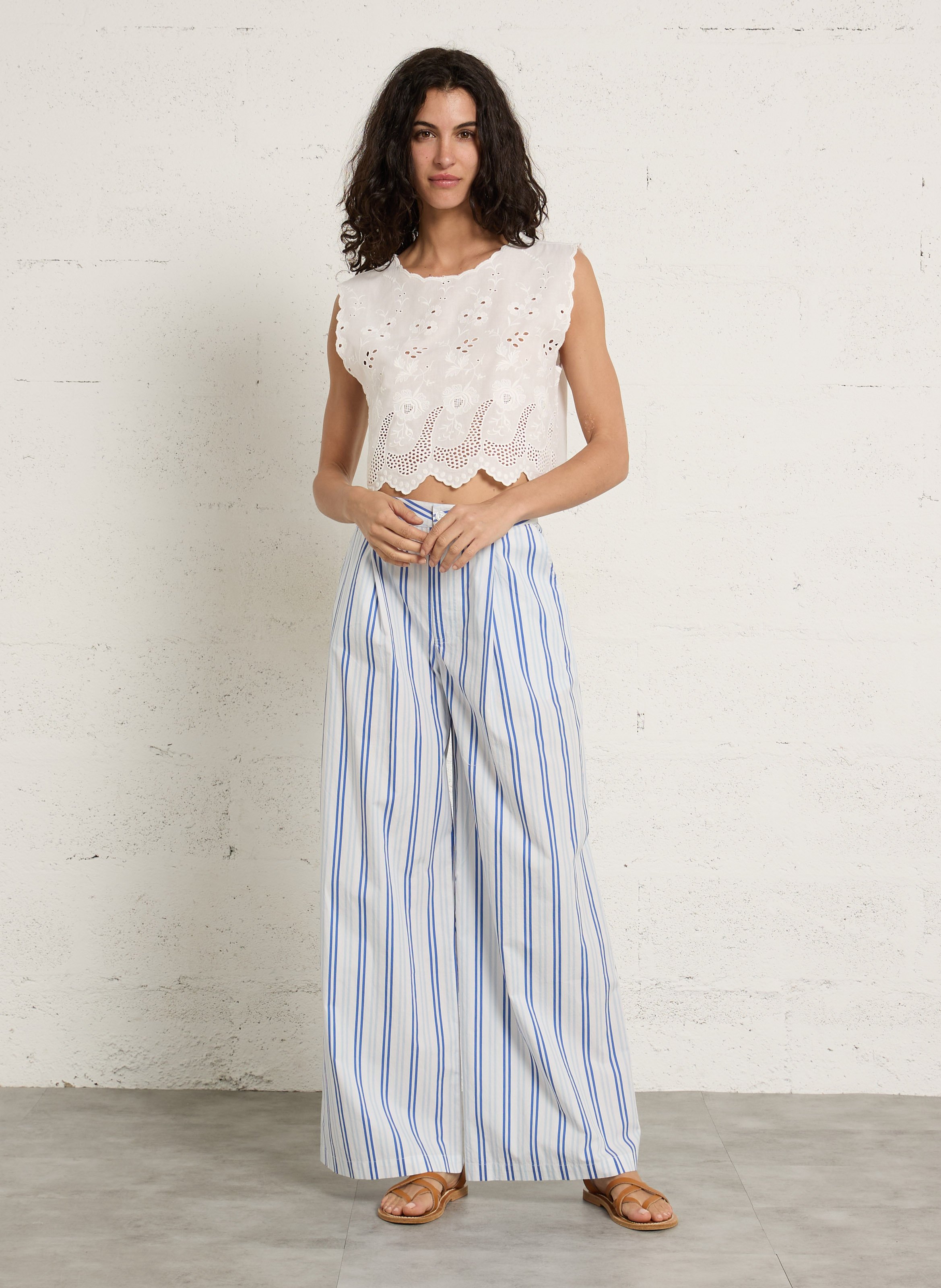 Ruimvallende, katoenen top met ronde hals PETITE MENDIGOTE Beige