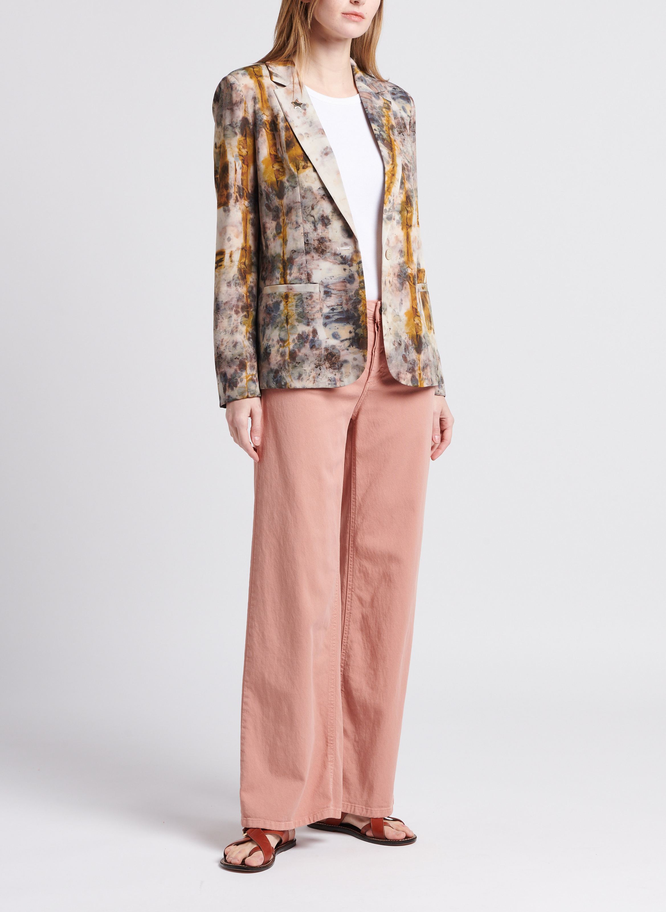 Veste de tailleur droite à imprimée PLEASE Beige